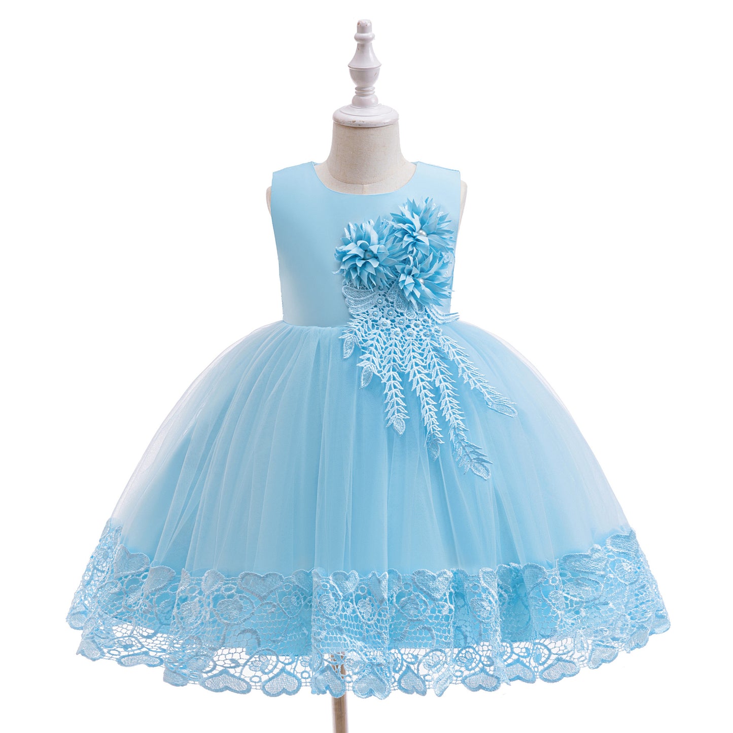 Puffy Tulle Flower Girl Dress with Lace Applique – Cute Ball Gown for Parties & Weddings