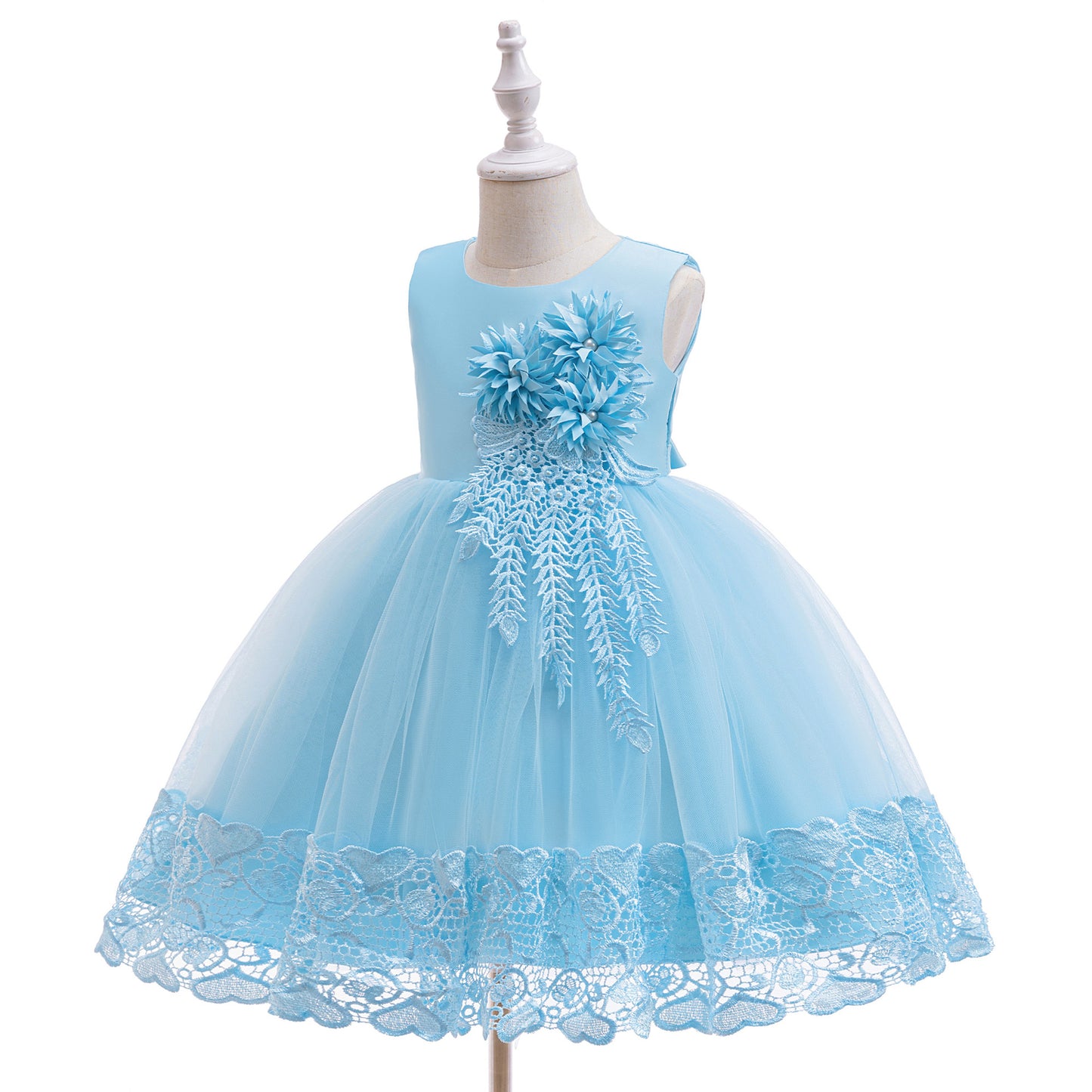 Puffy Tulle Flower Girl Dress with Lace Applique – Cute Ball Gown for Parties & Weddings