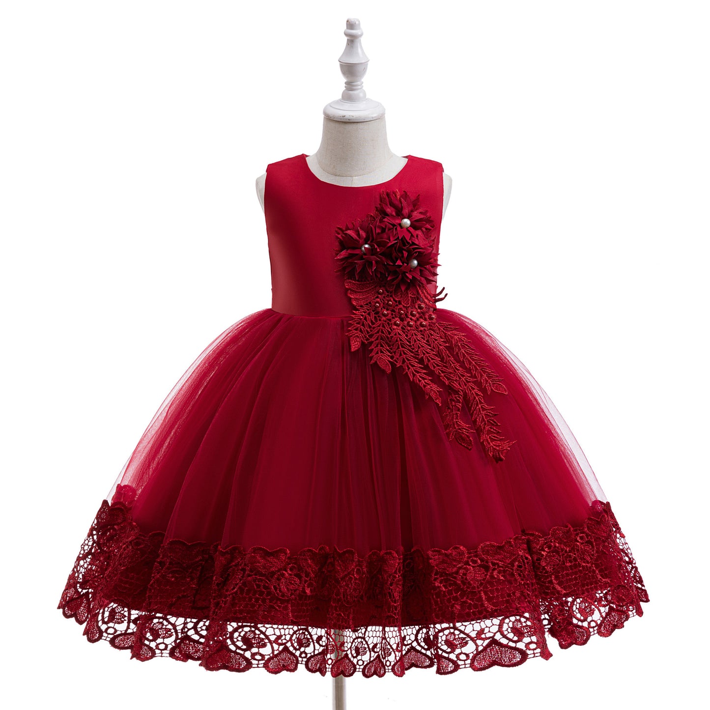 Puffy Tulle Flower Girl Dress with Lace Applique – Cute Ball Gown for Parties & Weddings