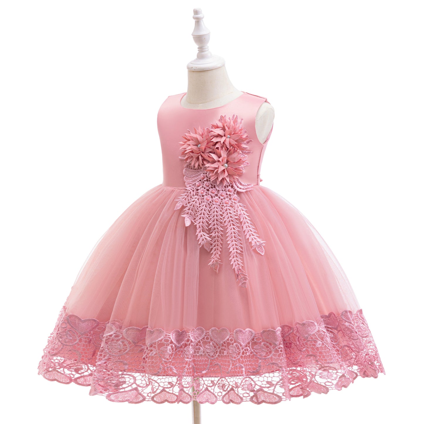 Puffy Tulle Flower Girl Dress with Lace Applique – Cute Ball Gown for Parties & Weddings