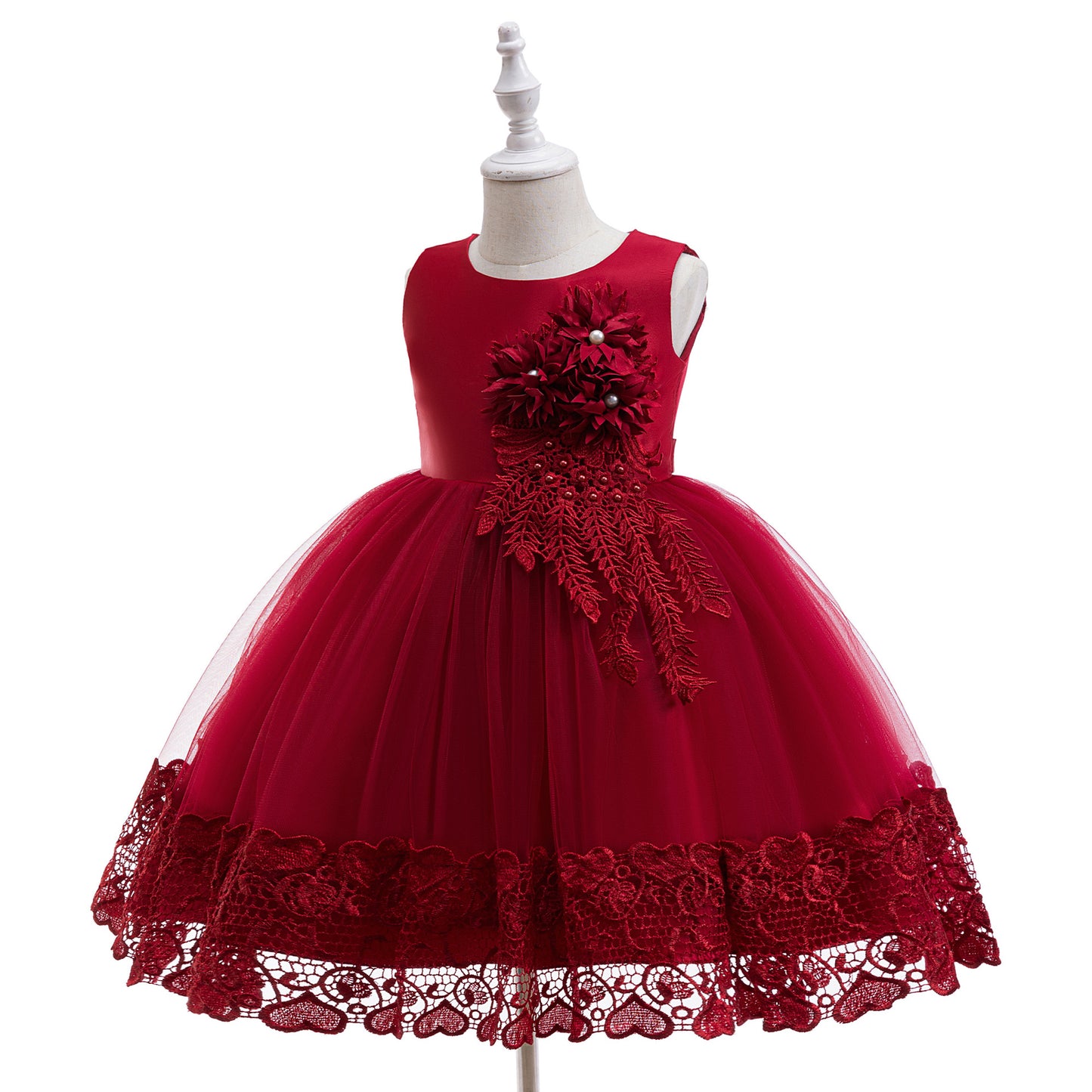 Puffy Tulle Flower Girl Dress with Lace Applique – Cute Ball Gown for Parties & Weddings