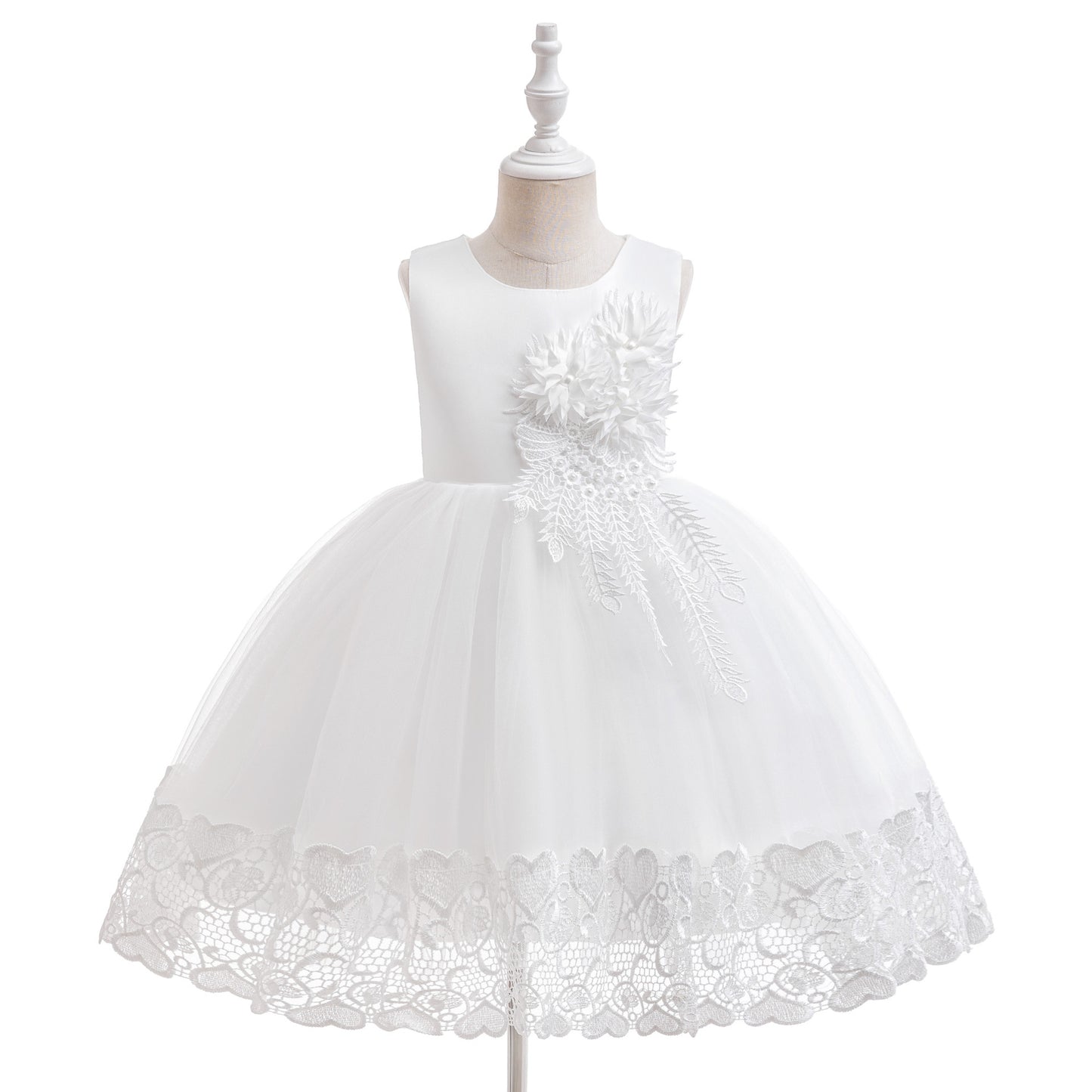 Puffy Tulle Flower Girl Dress with Lace Applique – Cute Ball Gown for Parties & Weddings