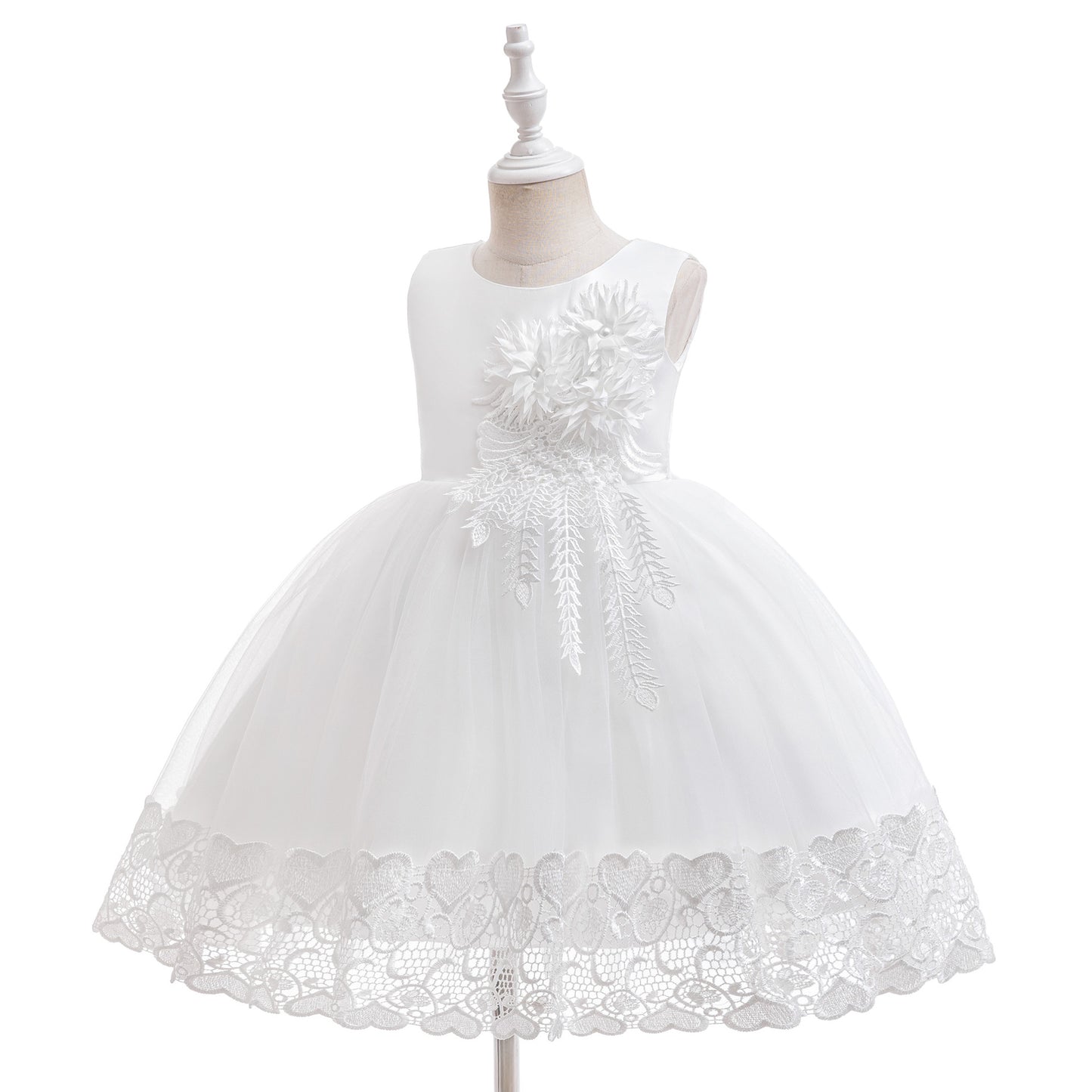 Puffy Tulle Flower Girl Dress with Lace Applique – Cute Ball Gown for Parties & Weddings