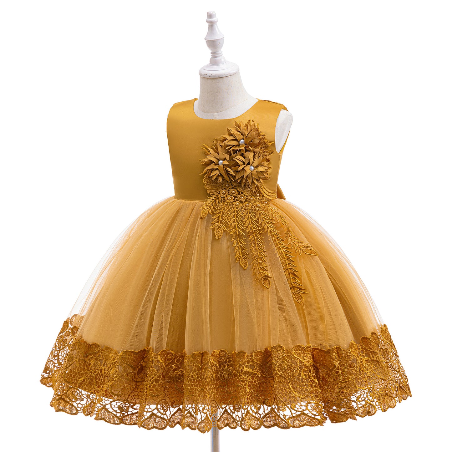 Puffy Tulle Flower Girl Dress with Lace Applique – Cute Ball Gown for Parties & Weddings