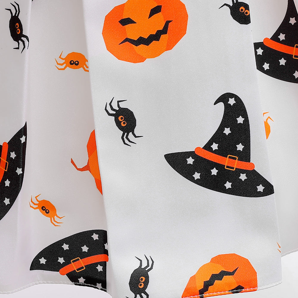 Cute Orange Pumpkin Cartoon A-line Satin Dress for Girls – Halloween & Party Outfit