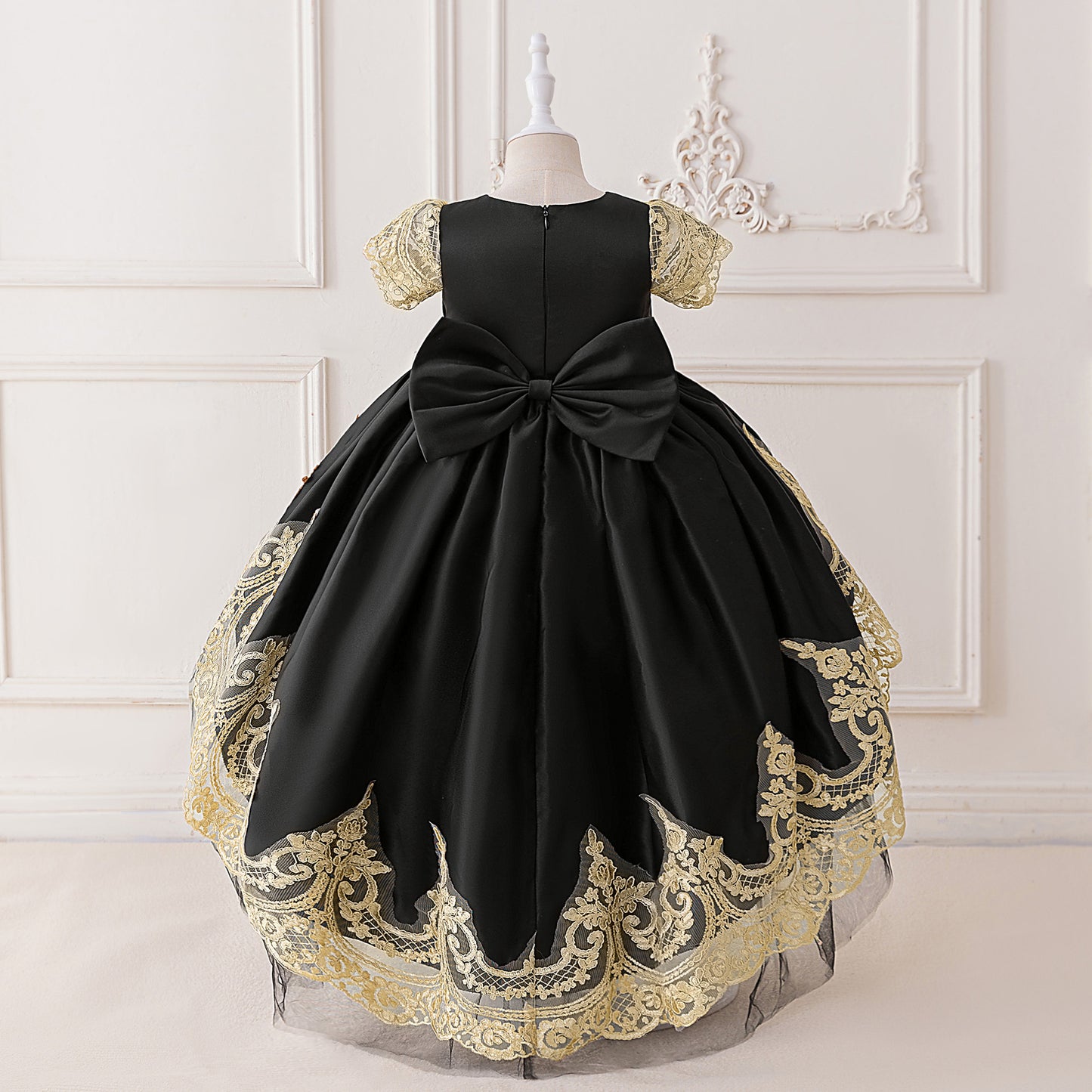 Adorable High-Low Satin Ball Gown for Girls with Lace & Bow – Party, Wedding, Festival Dress