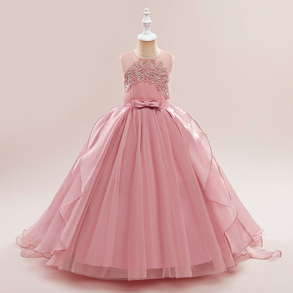 Girls A-line Sequin Embroidered Tulle Maxi Dress – Party & Formal Wear