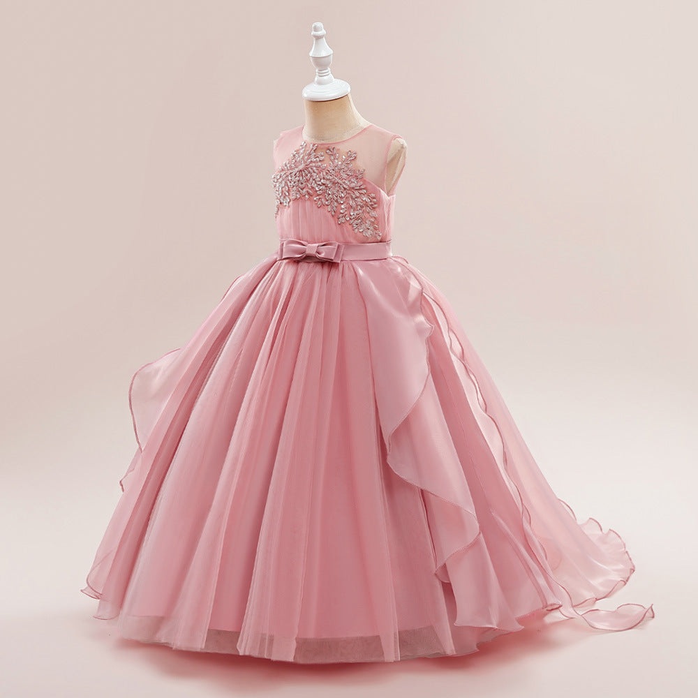 Girls A-line Sequin Embroidered Tulle Maxi Dress – Party & Formal Wear