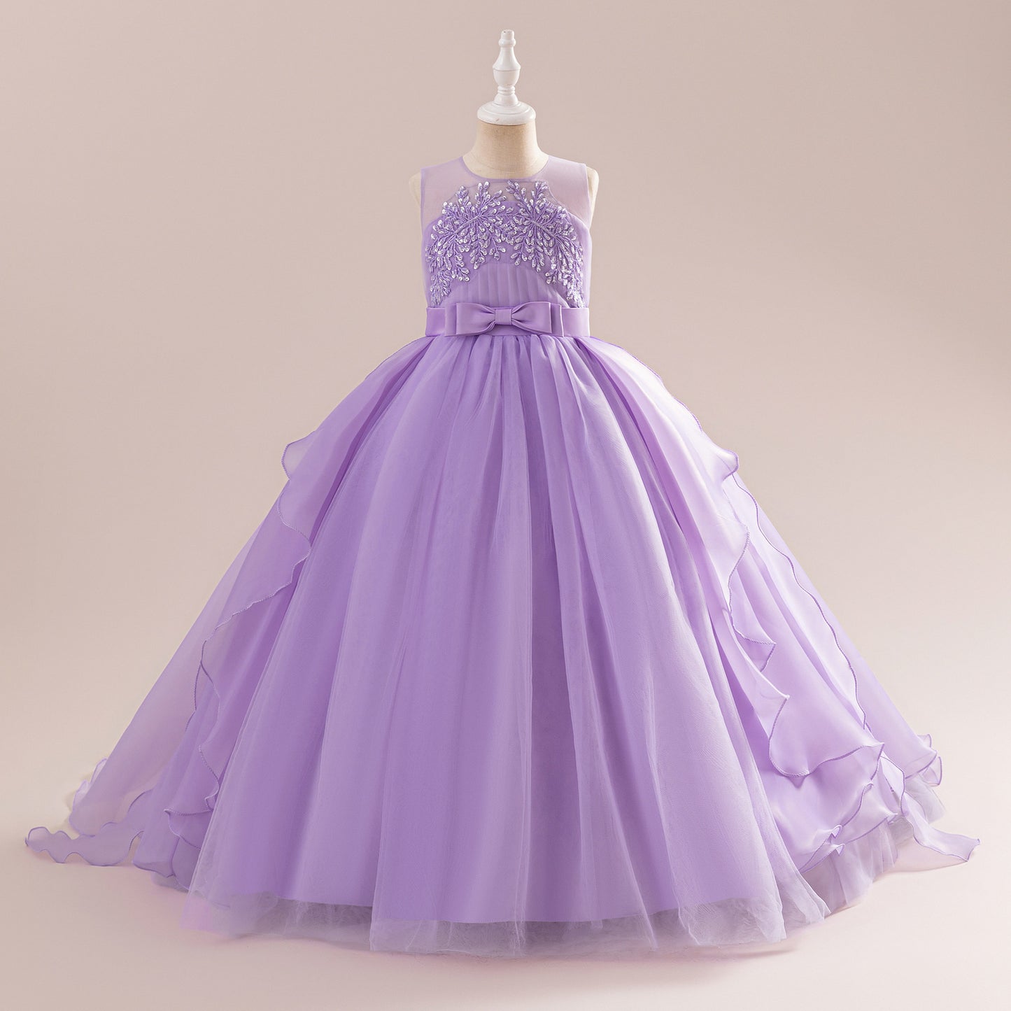 Girls A-line Sequin Embroidered Tulle Maxi Dress – Party & Formal Wear
