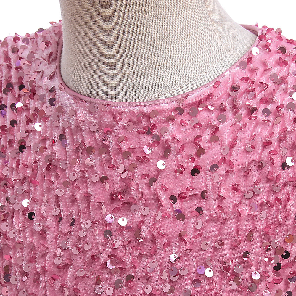 Sequin Puffy Princess Dress for Girls with Bowknot – Party & Flower Girl Gown