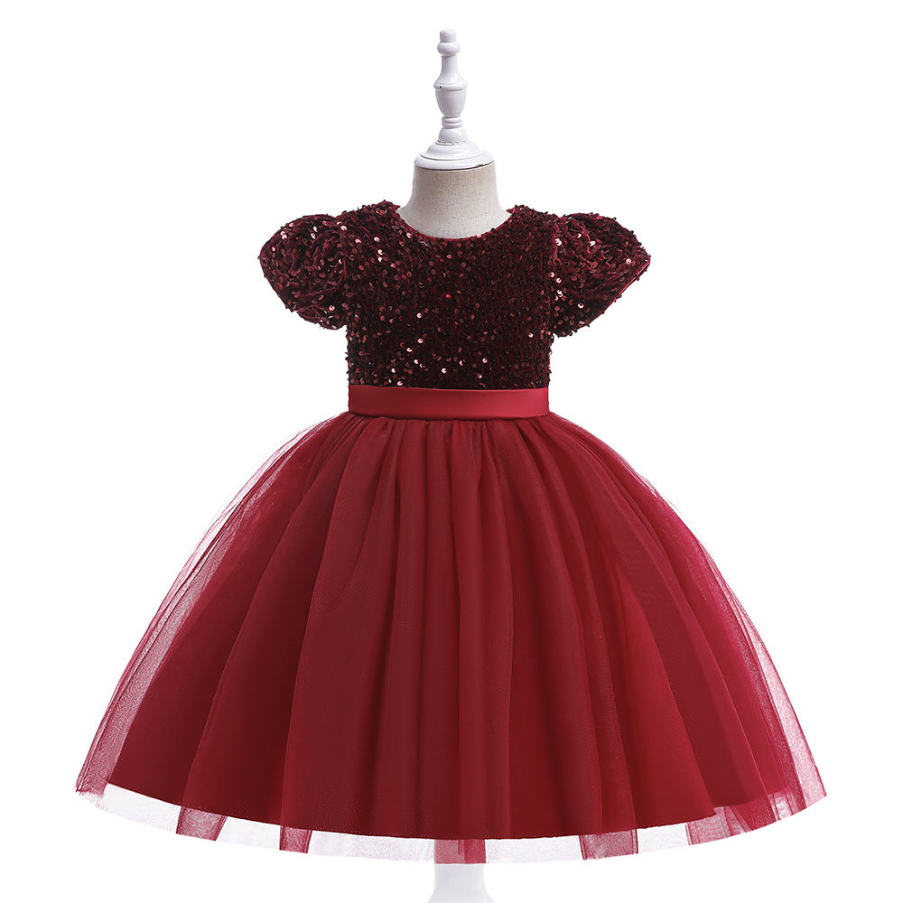 Sequin Puffy Princess Dress for Girls with Bowknot – Party & Flower Girl Gown