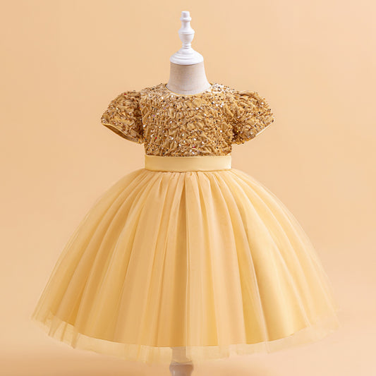Frocklet Sequin Puffy Princess Dress for Girls with Bowknot – Party & Flower Girl Gown 33
