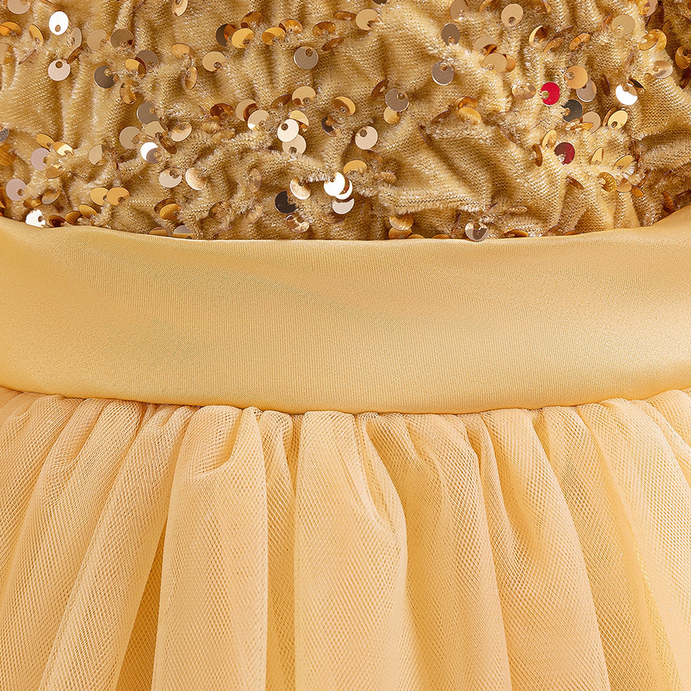 Sequin Puffy Princess Dress for Girls with Bowknot – Party & Flower Girl Gown