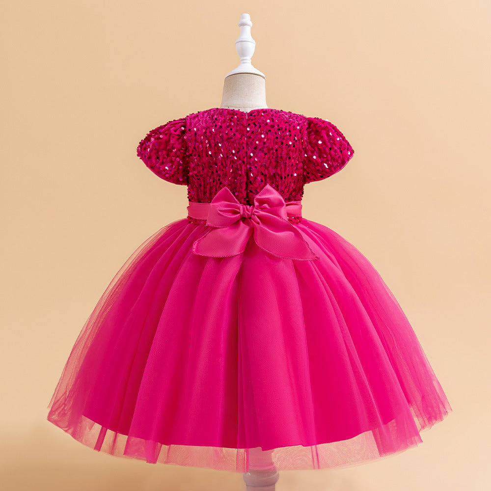 Sequin Puffy Princess Dress for Girls with Bowknot – Party & Flower Girl Gown
