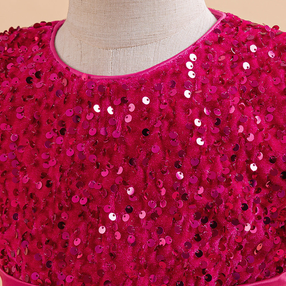 Sequin Puffy Princess Dress for Girls with Bowknot – Party & Flower Girl Gown