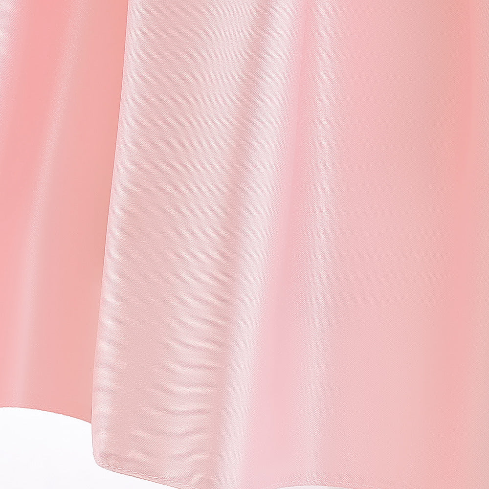 Tea-Length Satin Princess Dress with Bow for Girls (Ages 3-8) – Perfect for Parties & Weddings