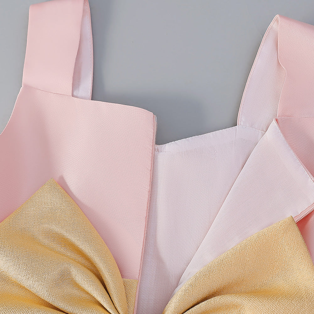 Tea-Length Satin Princess Dress with Bow for Girls (Ages 3-8) – Perfect for Parties & Weddings