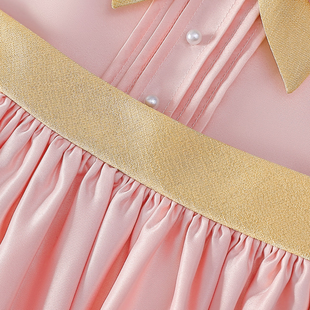 Tea-Length Satin Princess Dress with Bow for Girls (Ages 3-8) – Perfect for Parties & Weddings