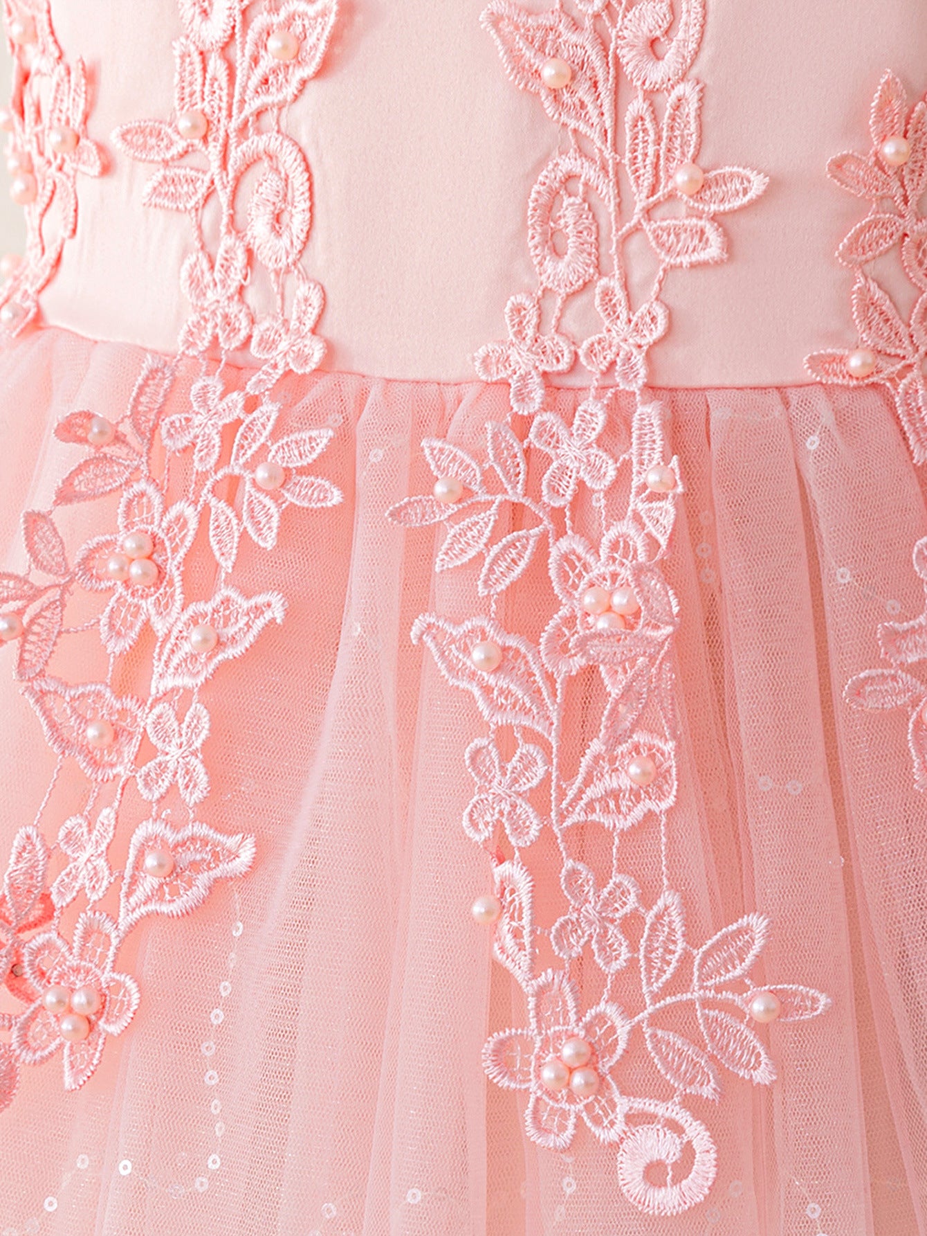 Girls Maxi A-Line Lace Tulle Dress – Princess Sequin Flower Girl Gown