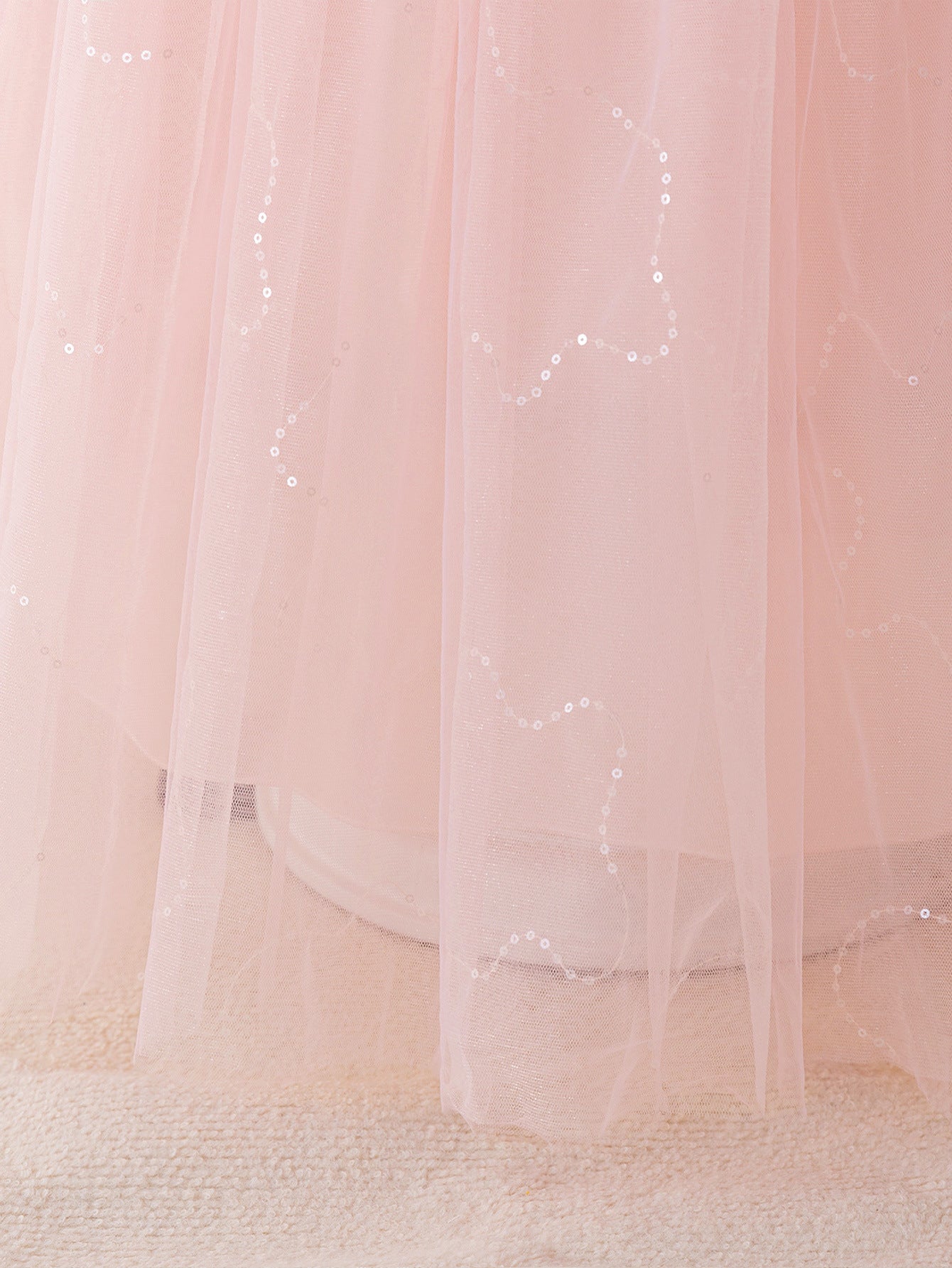 Girls Maxi A-Line Lace Tulle Dress – Princess Sequin Flower Girl Gown