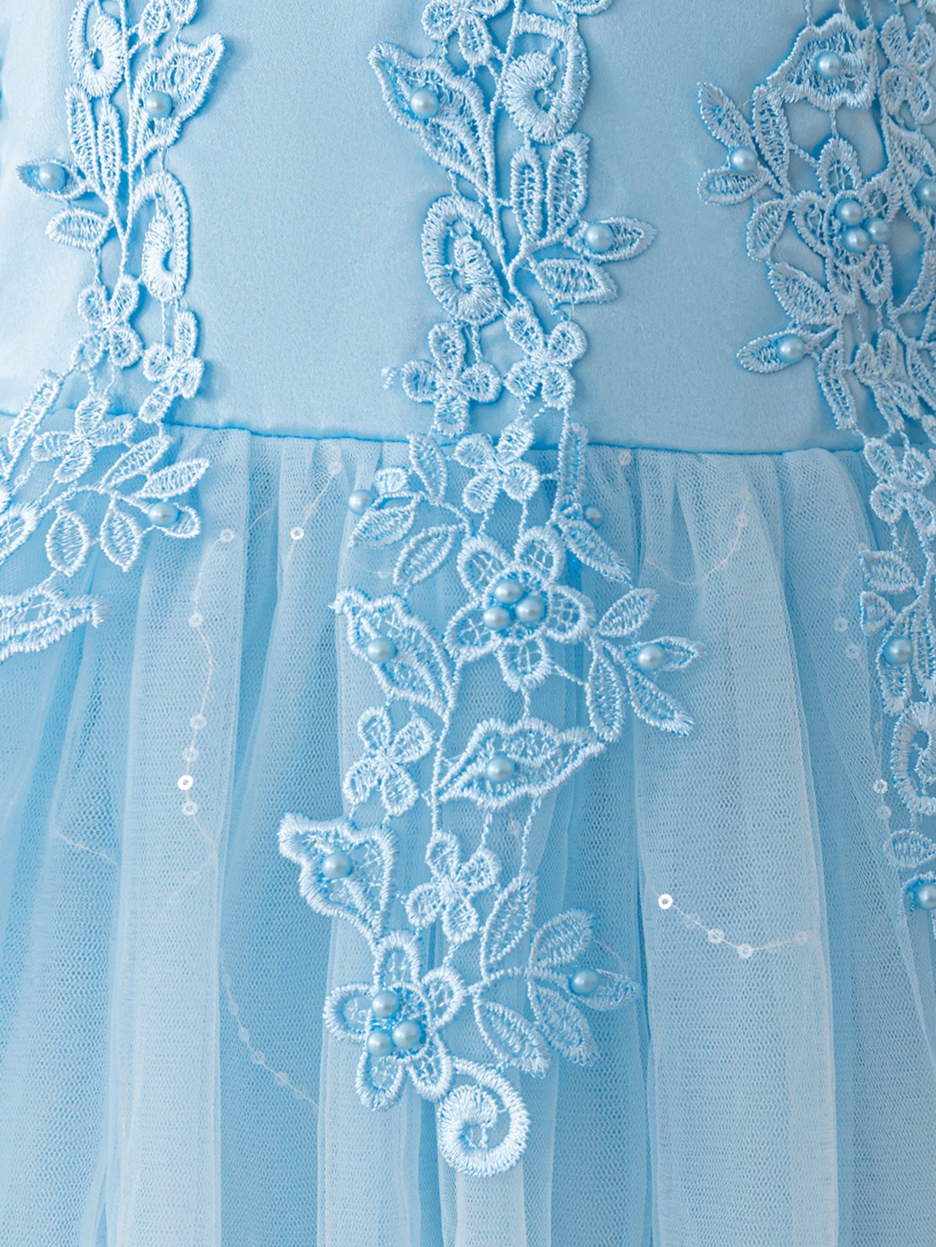Girls Maxi A-Line Lace Tulle Dress – Princess Sequin Flower Girl Gown