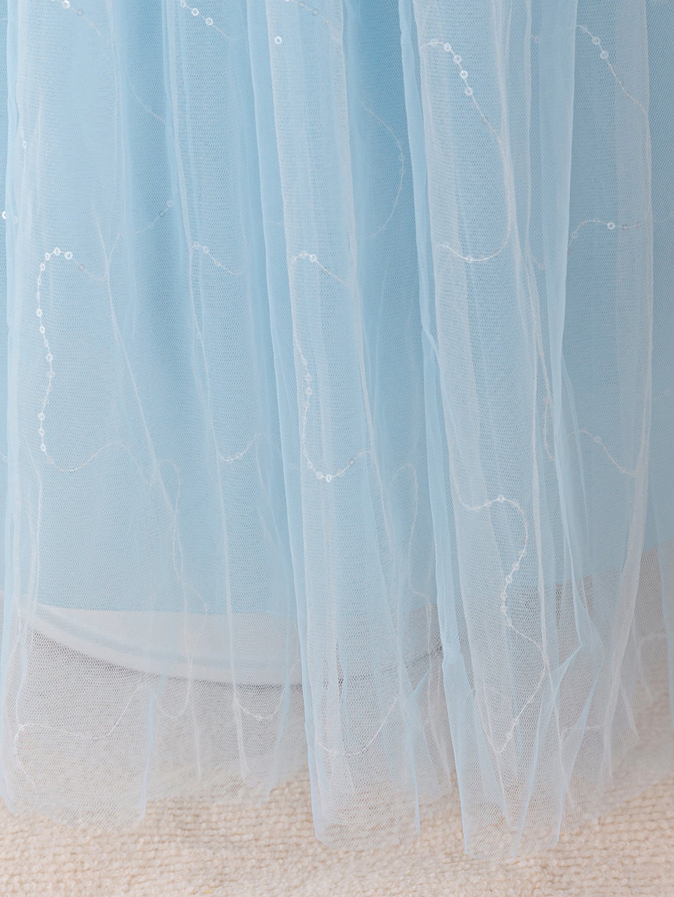 Girls Maxi A-Line Lace Tulle Dress – Princess Sequin Flower Girl Gown
