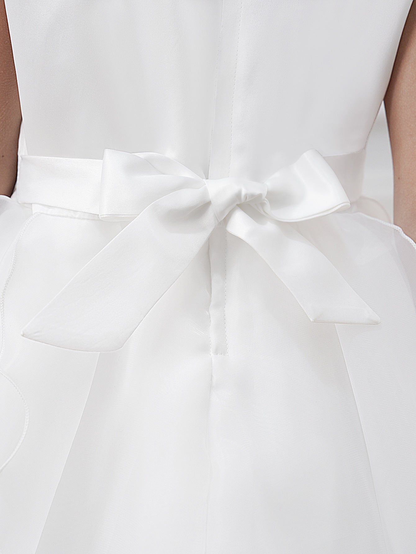 Girls' High-Low White A-Line Satin & Tulle Dress with Sequins and Lace