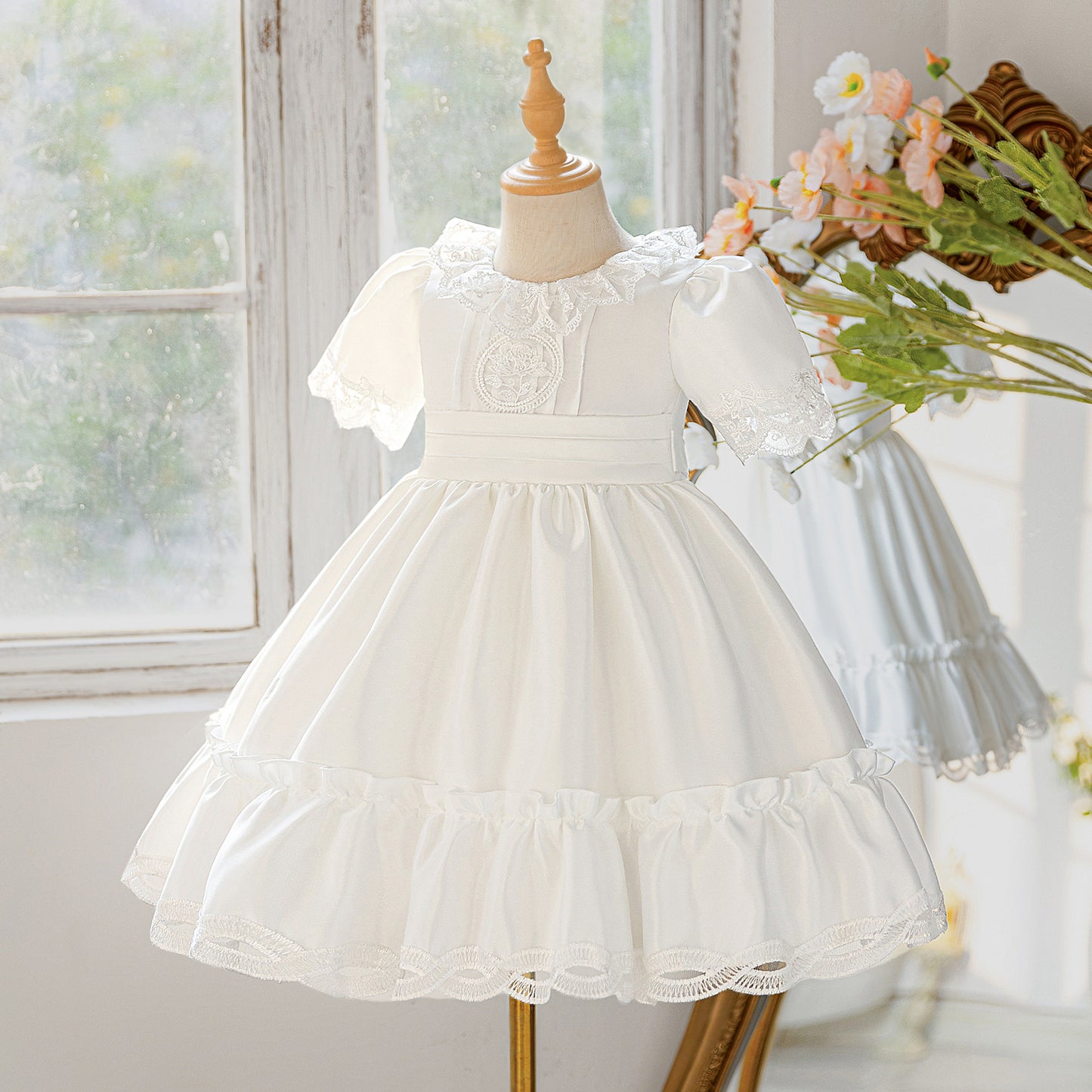 White Lace Princess Dress for Girls | Flower Girl & Formal Occasion