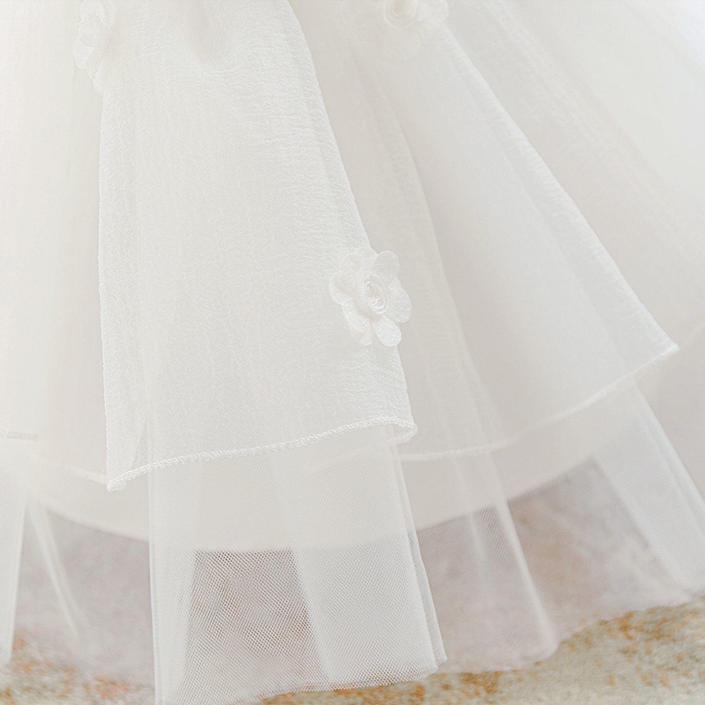 Girls' Tea Length White Tulle Dress with Bow | A-Line Sleeveless Princess Dress for Special Occasions