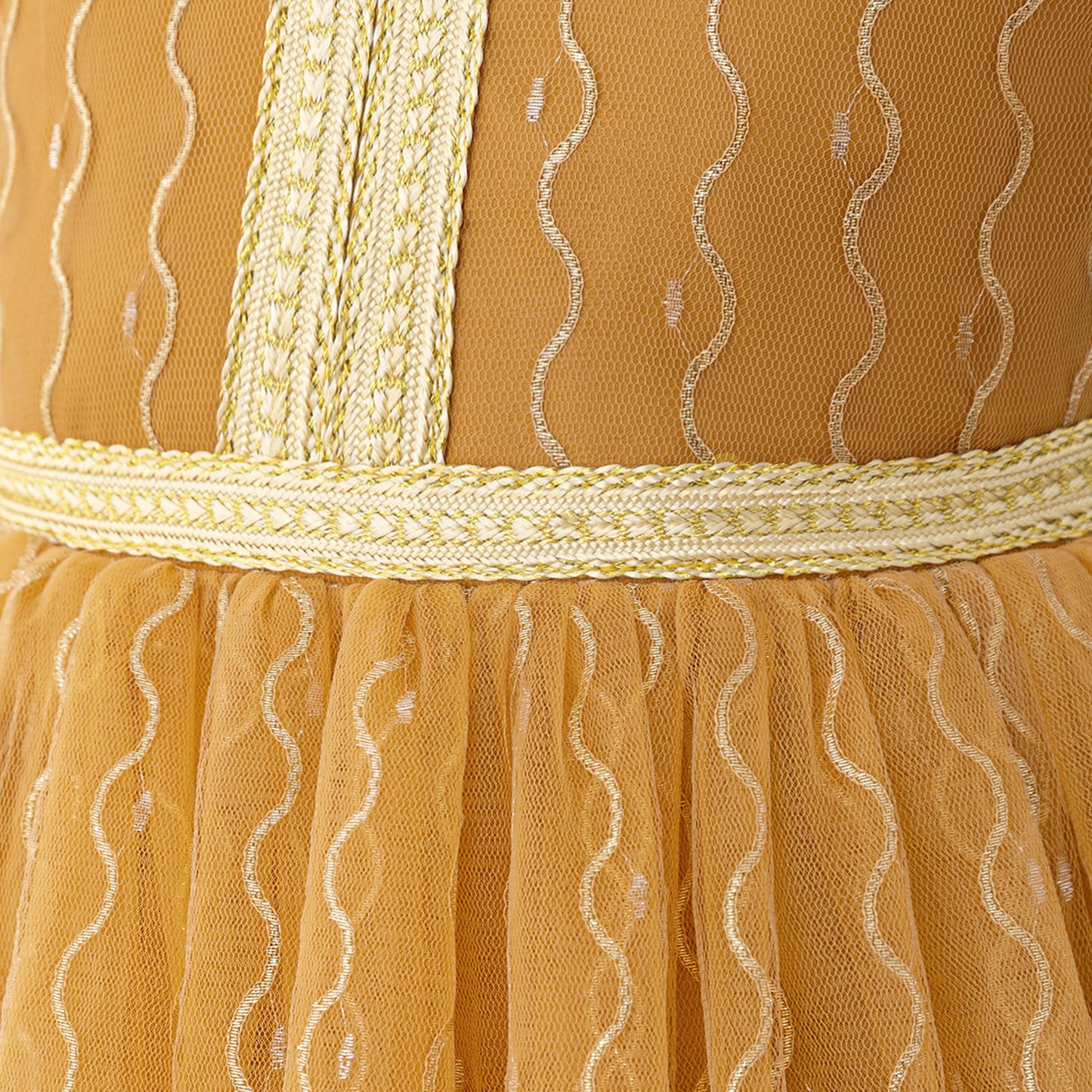 Gold Tulle A-Line Maxi Dress for Girls | Bowknot Princess Gown