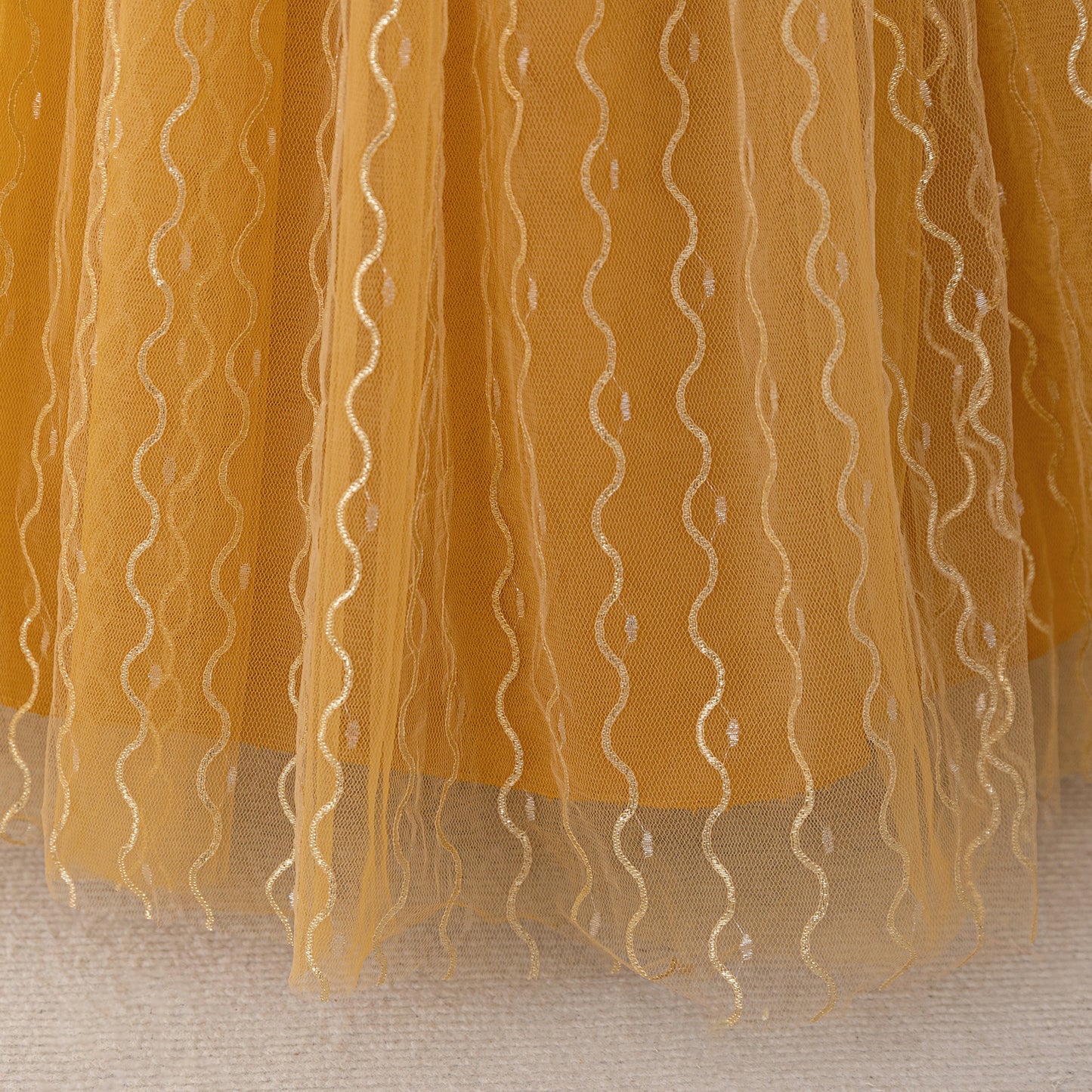 Gold Tulle A-Line Maxi Dress for Girls | Bowknot Princess Gown