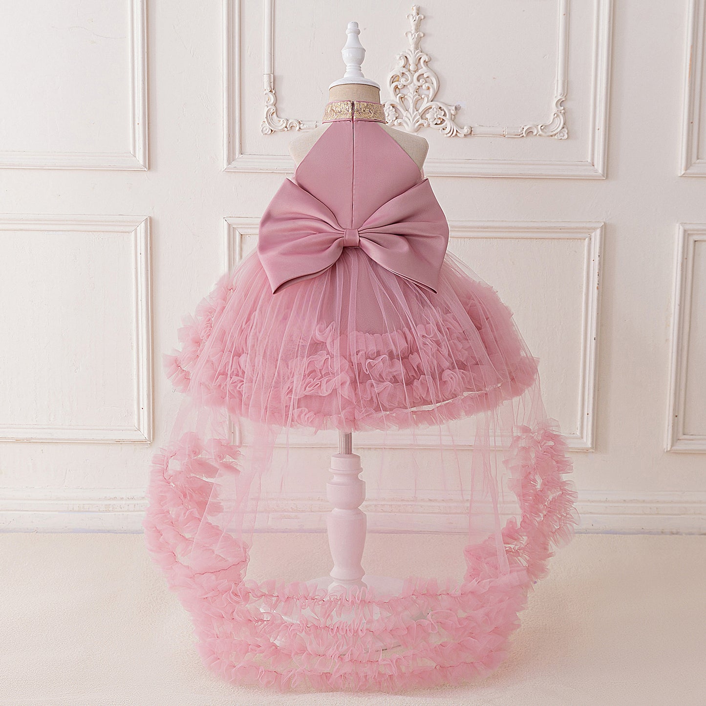 Cute Halter Neck Puffy Tulle High-Low Princess Dress for Kids