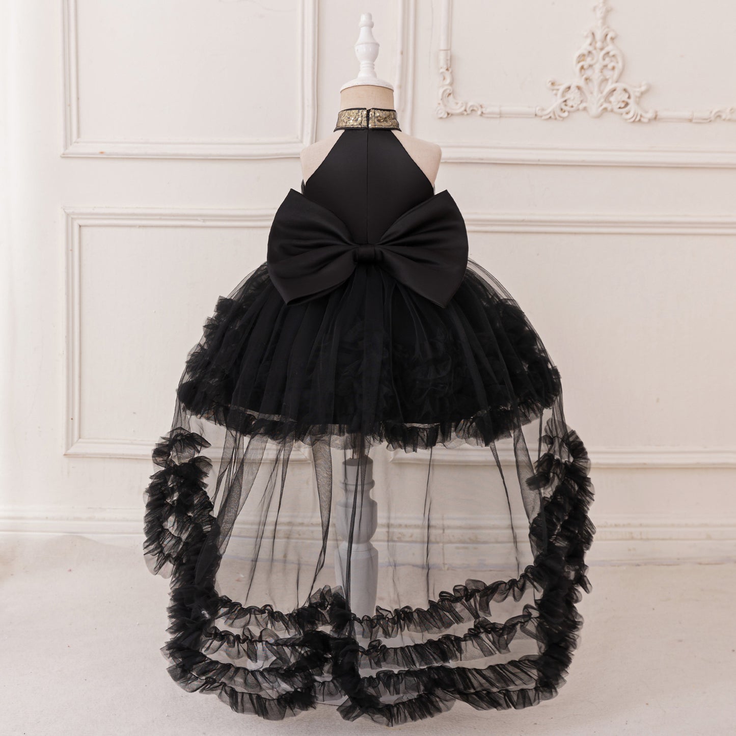 Cute Halter Neck Puffy Tulle High-Low Princess Dress for Kids