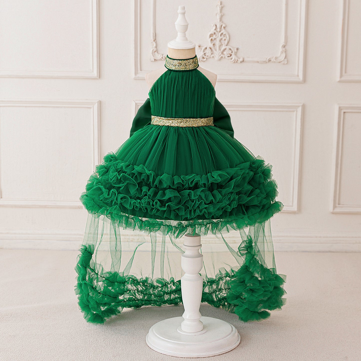Cute Halter Neck Puffy Tulle High-Low Princess Dress for Kids