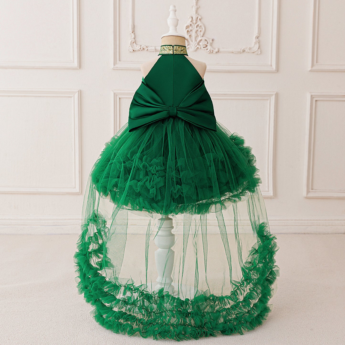 Cute Halter Neck Puffy Tulle High-Low Princess Dress for Kids