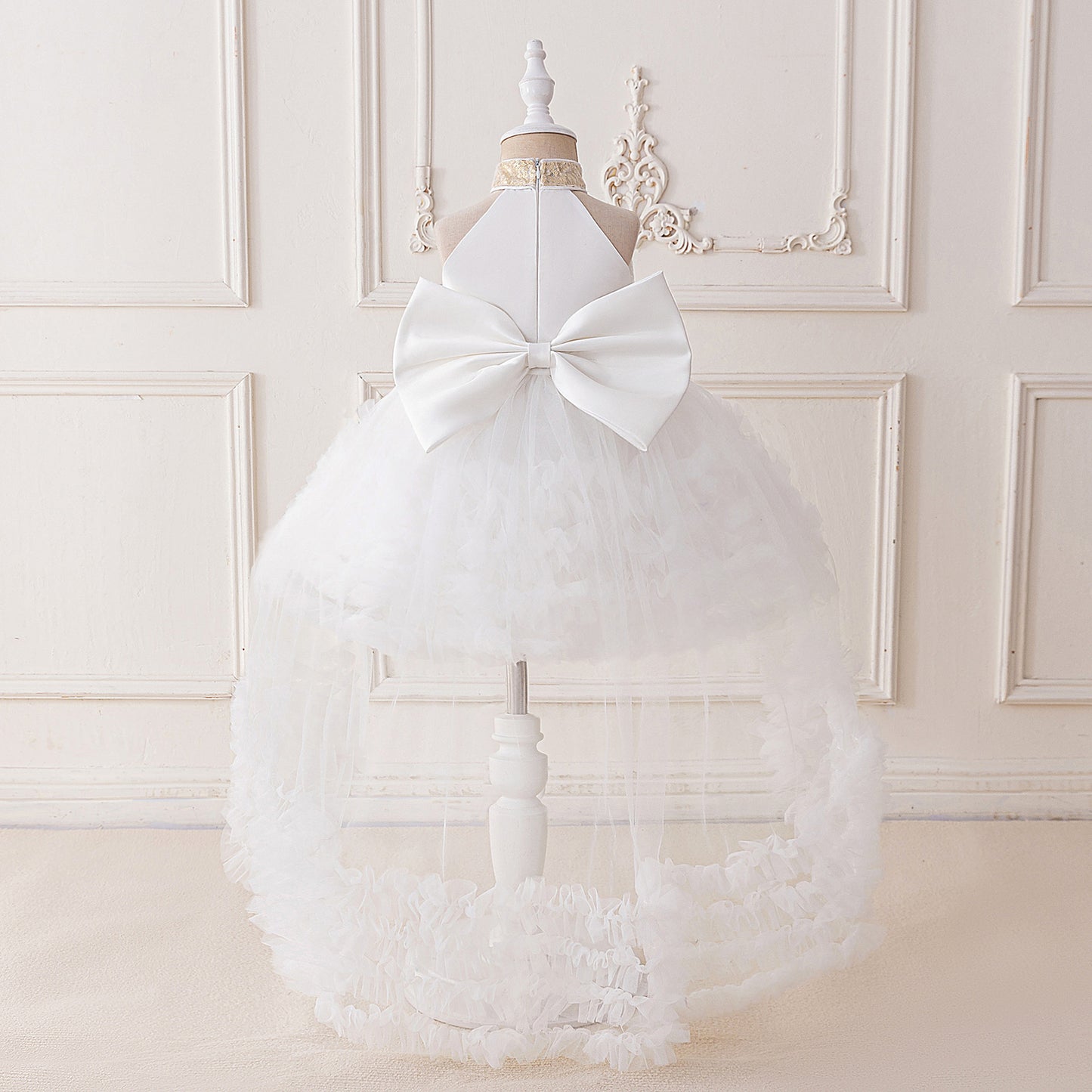 Cute Halter Neck Puffy Tulle High-Low Princess Dress for Kids