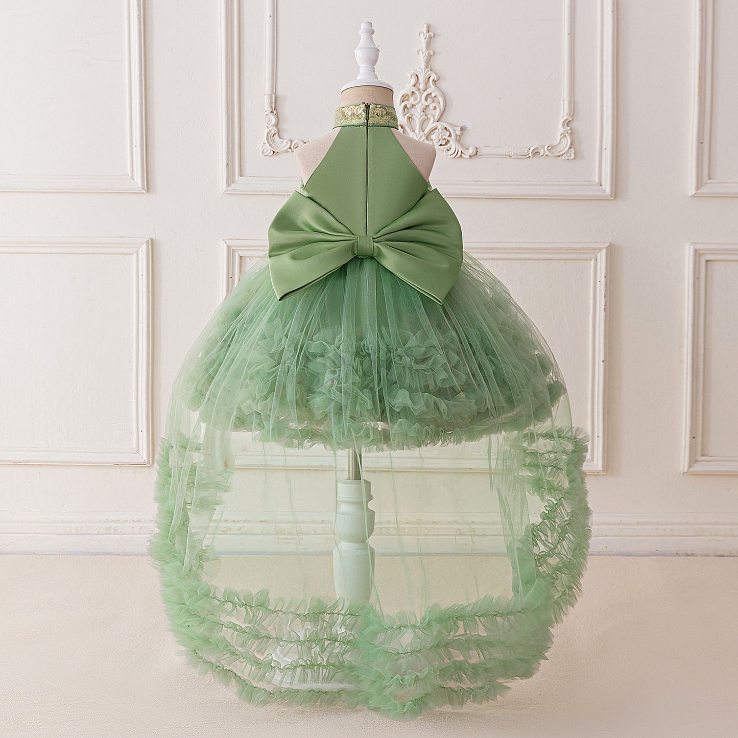 Cute Halter Neck Puffy Tulle High-Low Princess Dress for Kids