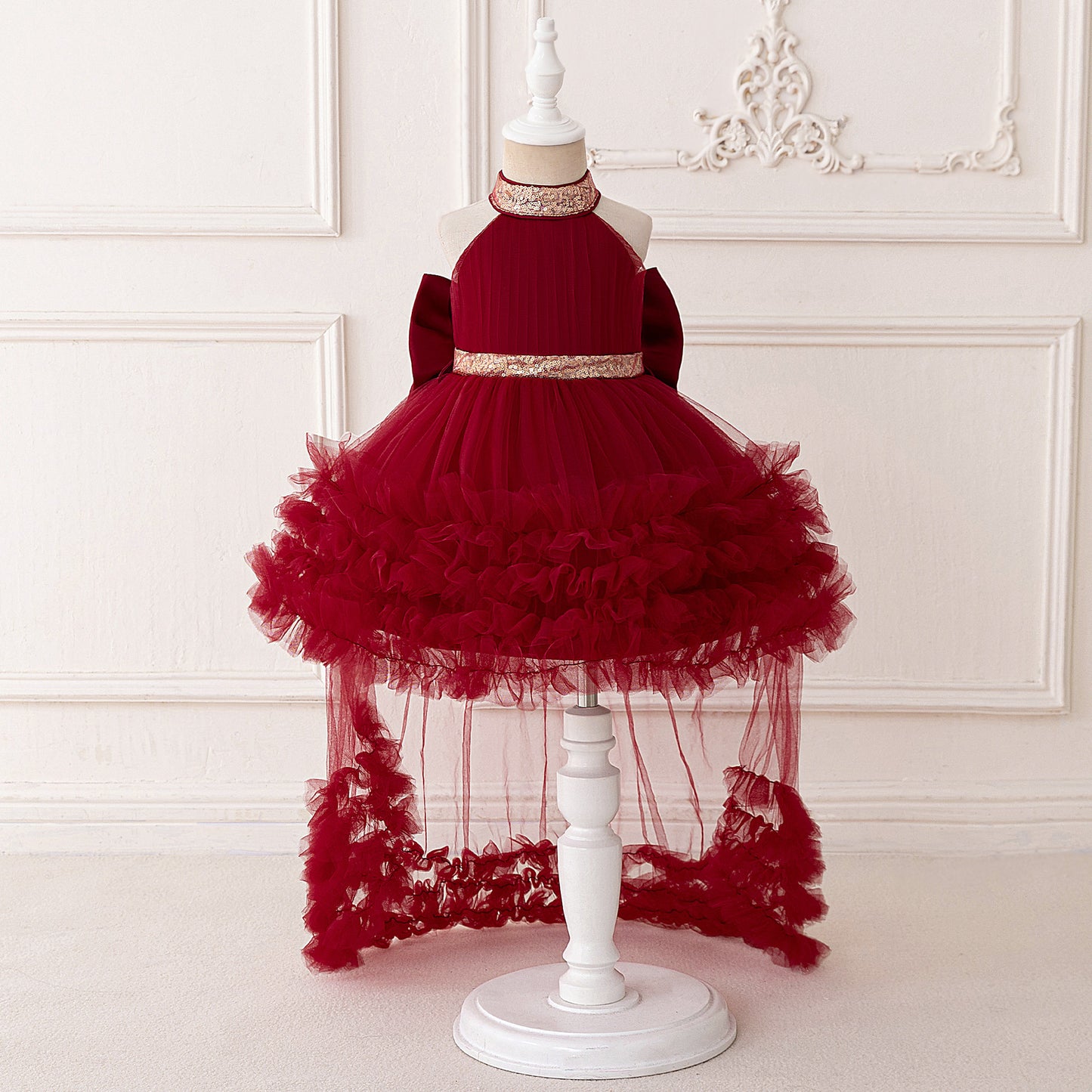 Cute Halter Neck Puffy Tulle High-Low Princess Dress for Kids
