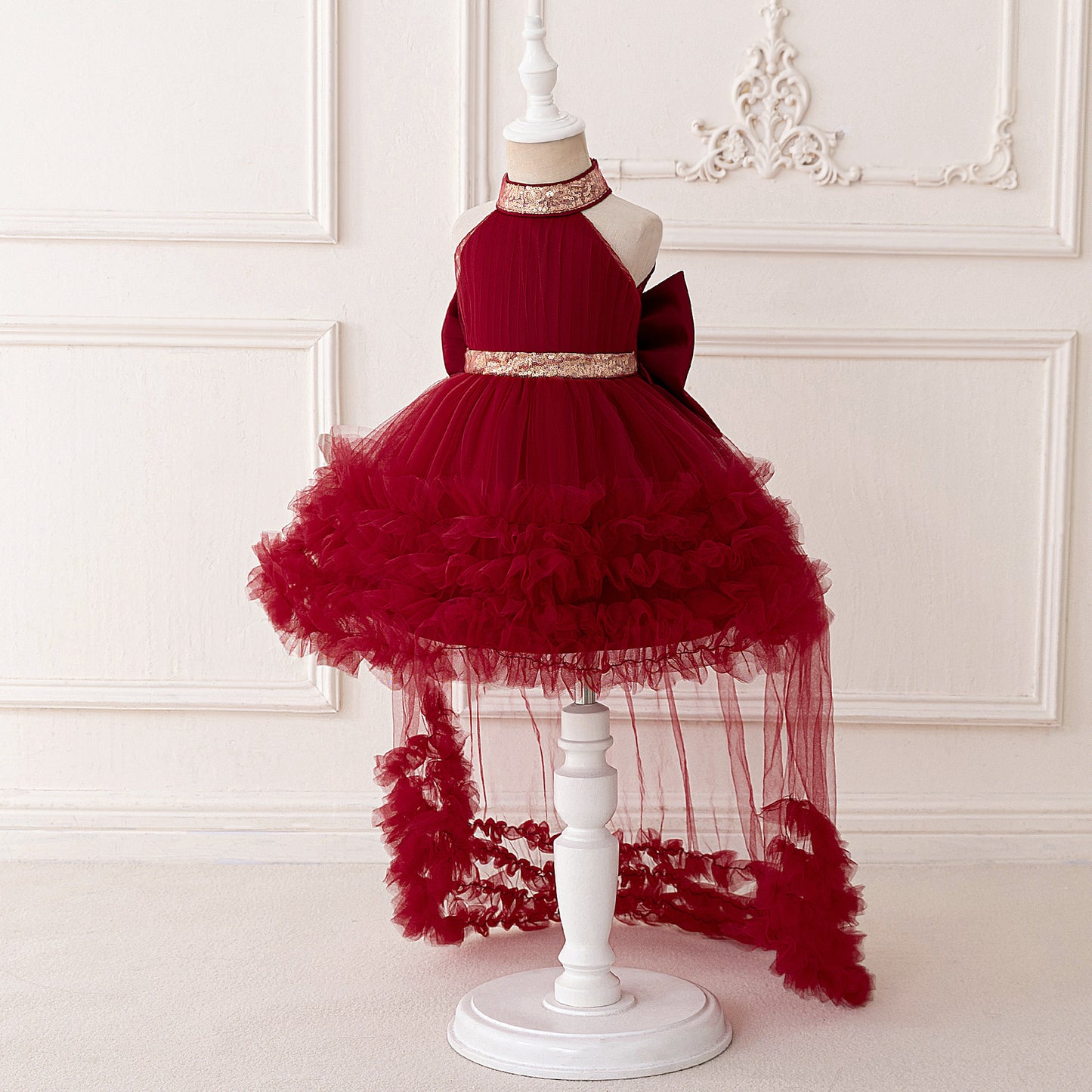 Cute Halter Neck Puffy Tulle High-Low Princess Dress for Kids