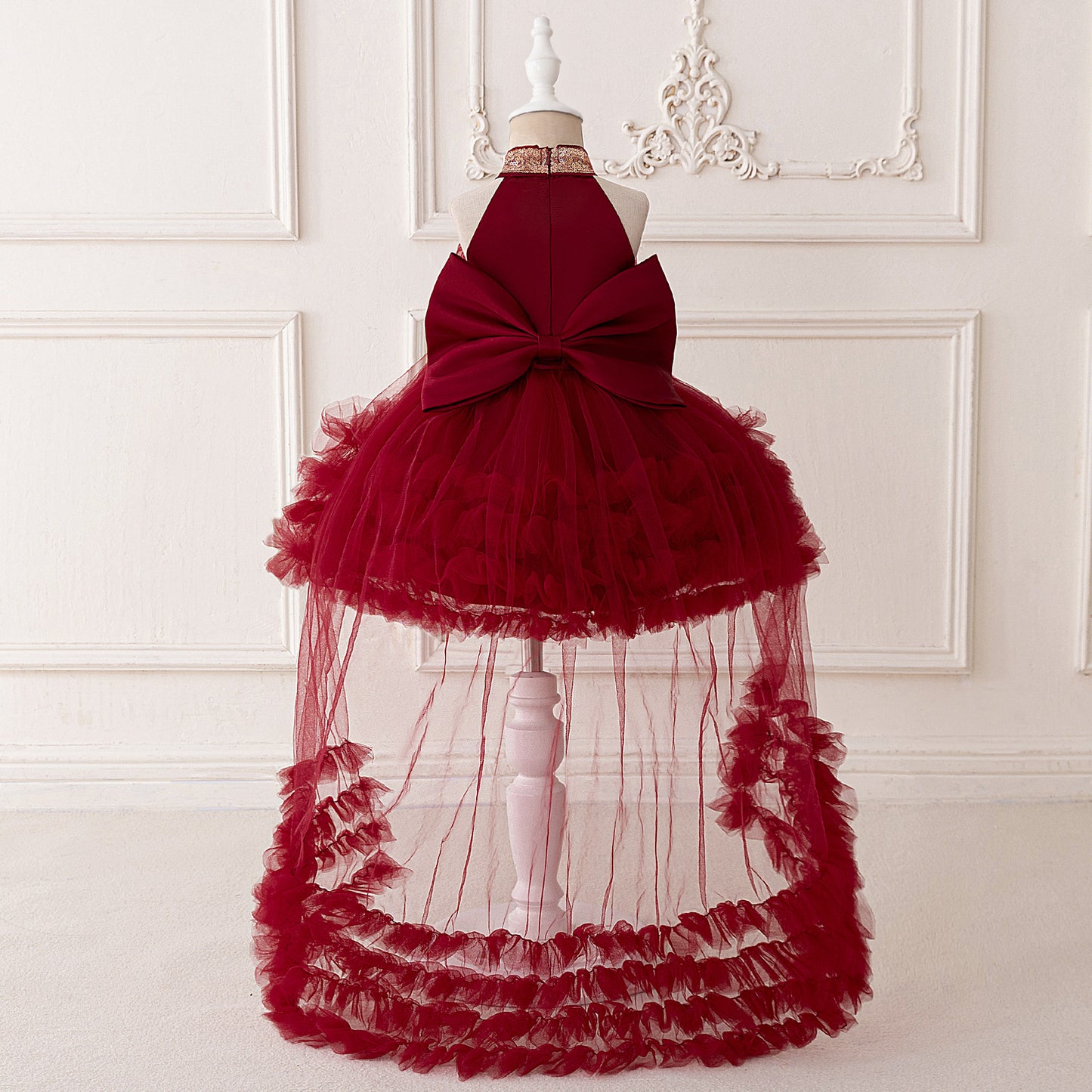 Cute Halter Neck Puffy Tulle High-Low Princess Dress for Kids