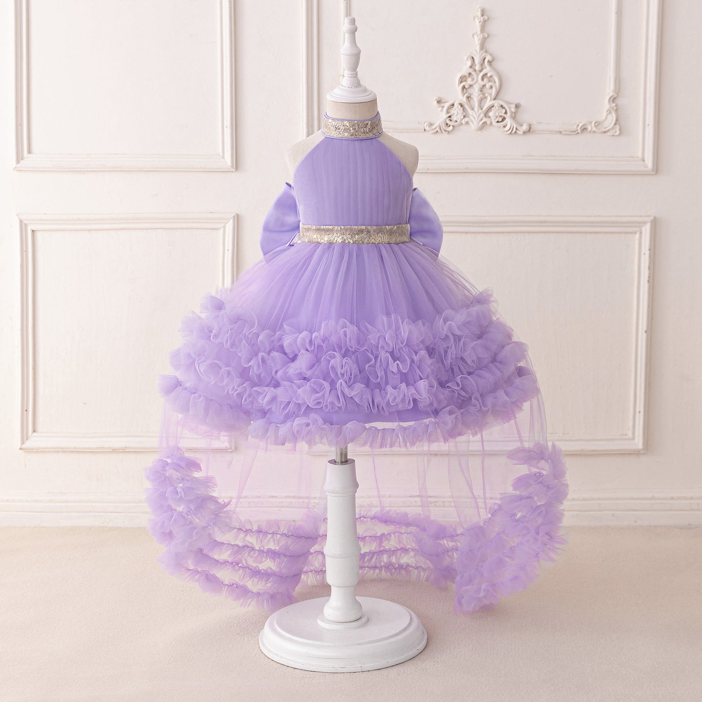 Cute Halter Neck Puffy Tulle High-Low Princess Dress for Kids
