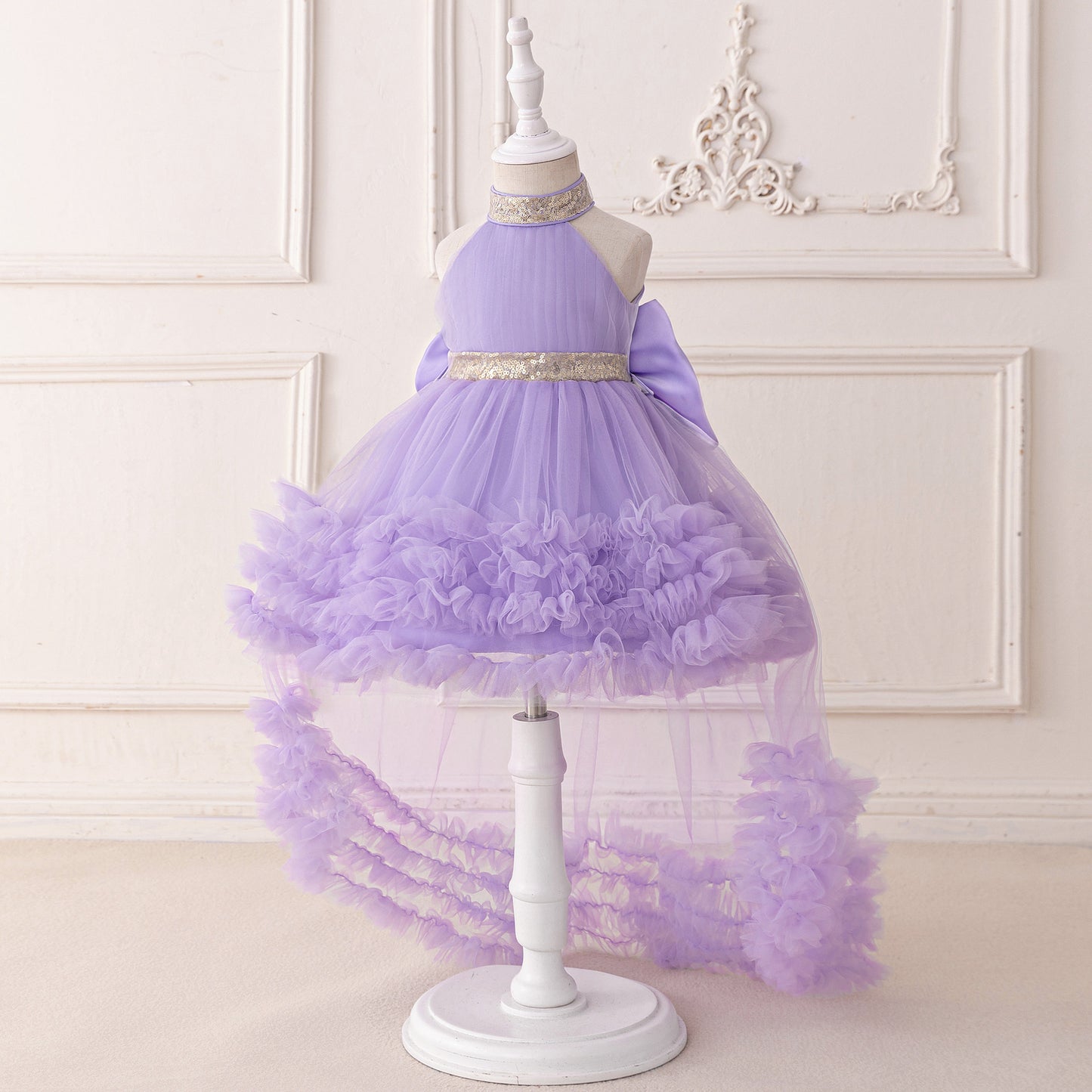 Cute Halter Neck Puffy Tulle High-Low Princess Dress for Kids