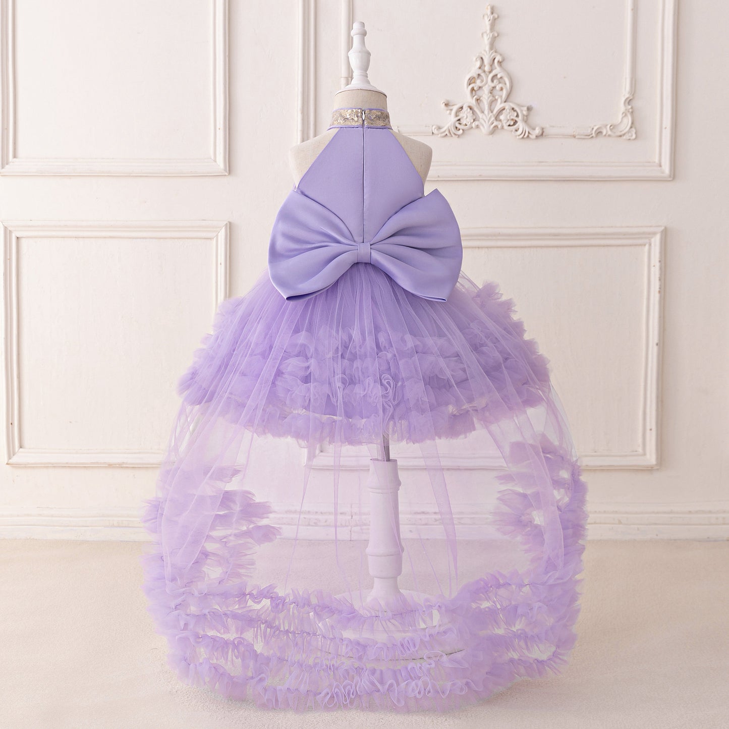 Cute Halter Neck Puffy Tulle High-Low Princess Dress for Kids