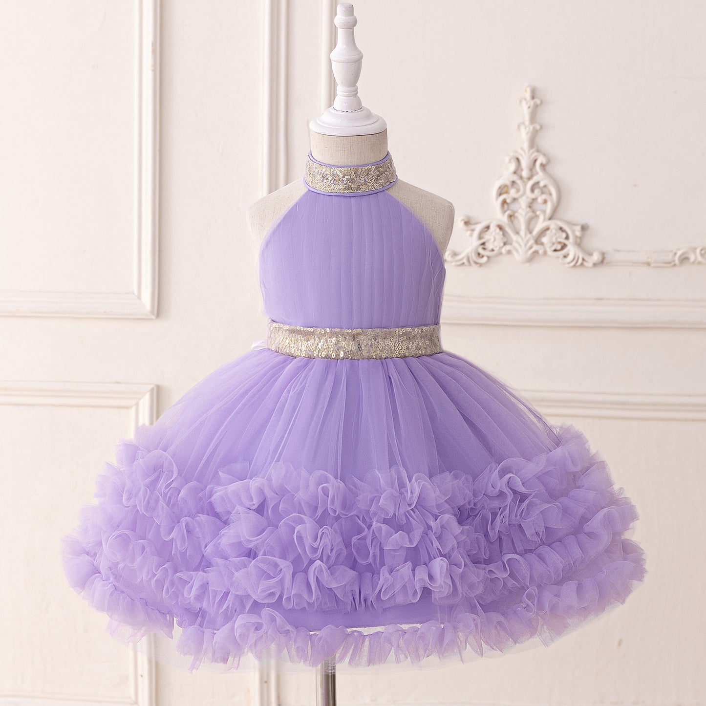Cute Halter Neck Puffy Tulle High-Low Princess Dress for Kids