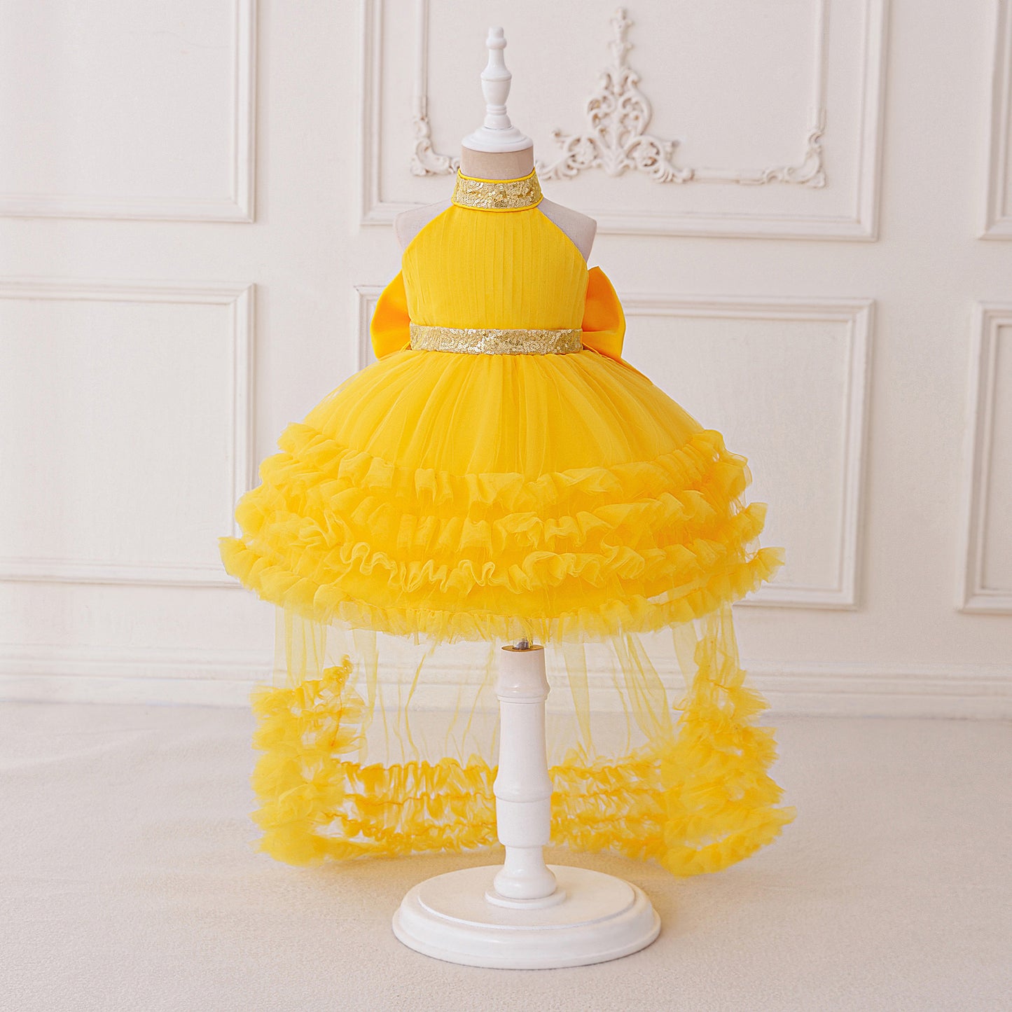 Cute Halter Neck Puffy Tulle High-Low Princess Dress for Kids