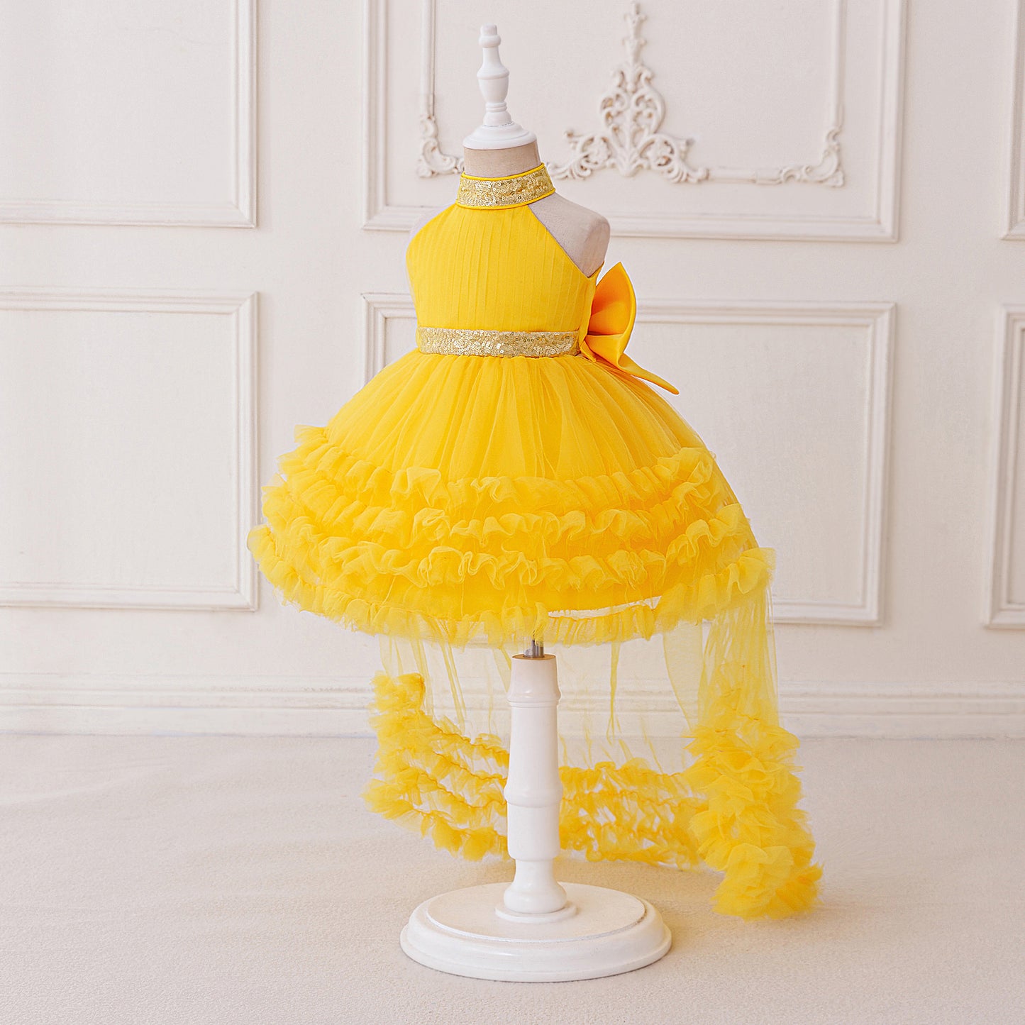 Cute Halter Neck Puffy Tulle High-Low Princess Dress for Kids