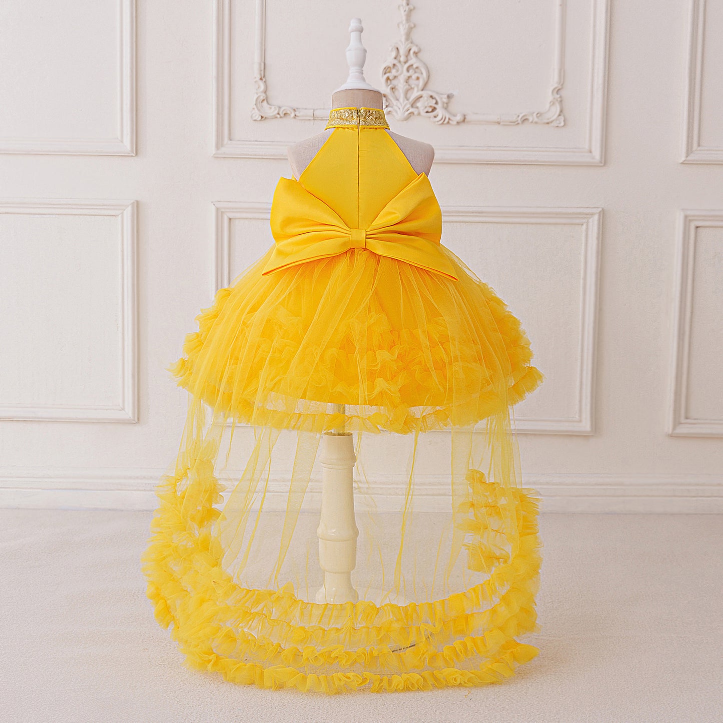 Cute Halter Neck Puffy Tulle High-Low Princess Dress for Kids