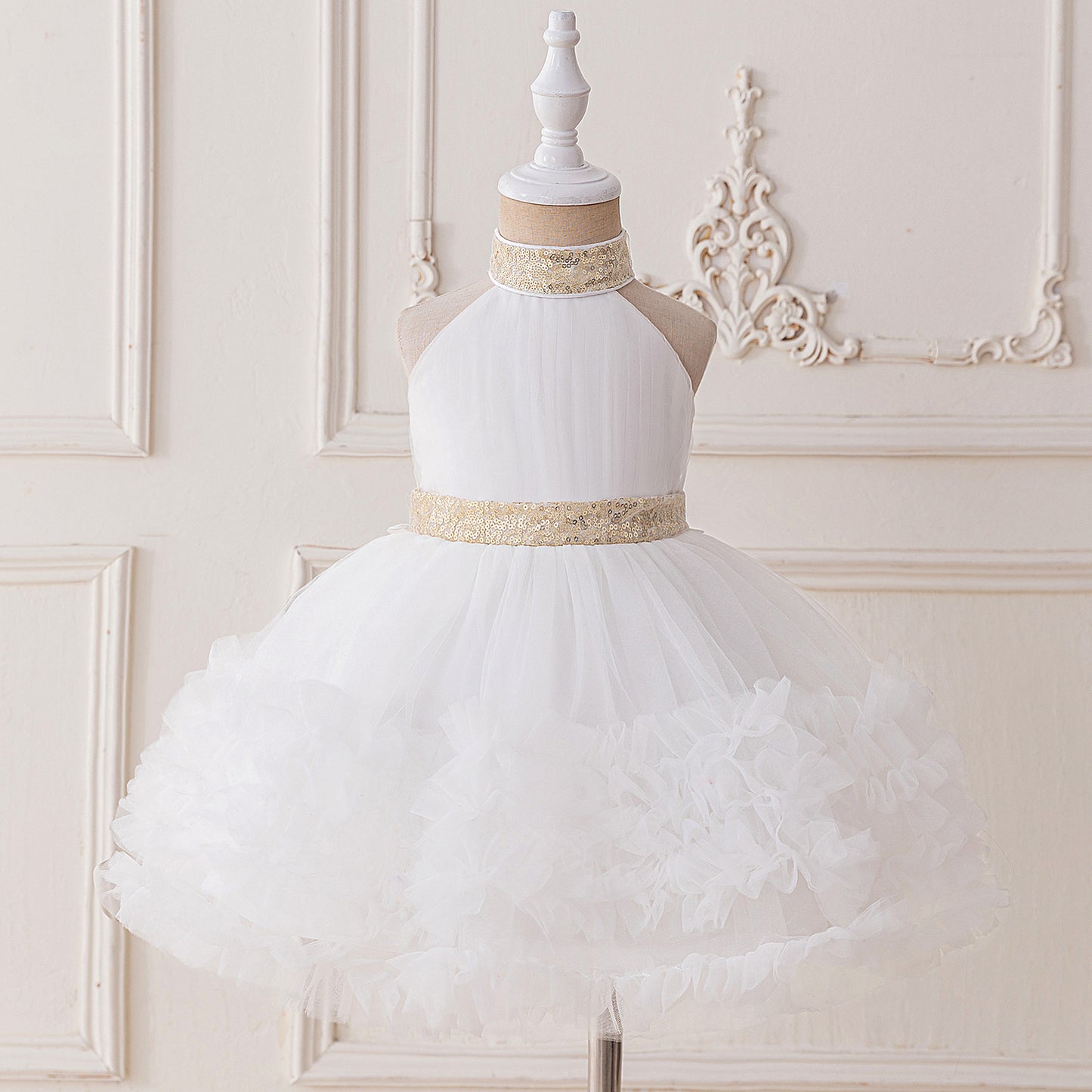 Cute Puffy Halter Neck Tulle Ball Gown Dress for Kids - Party & Flower Girl Outfit