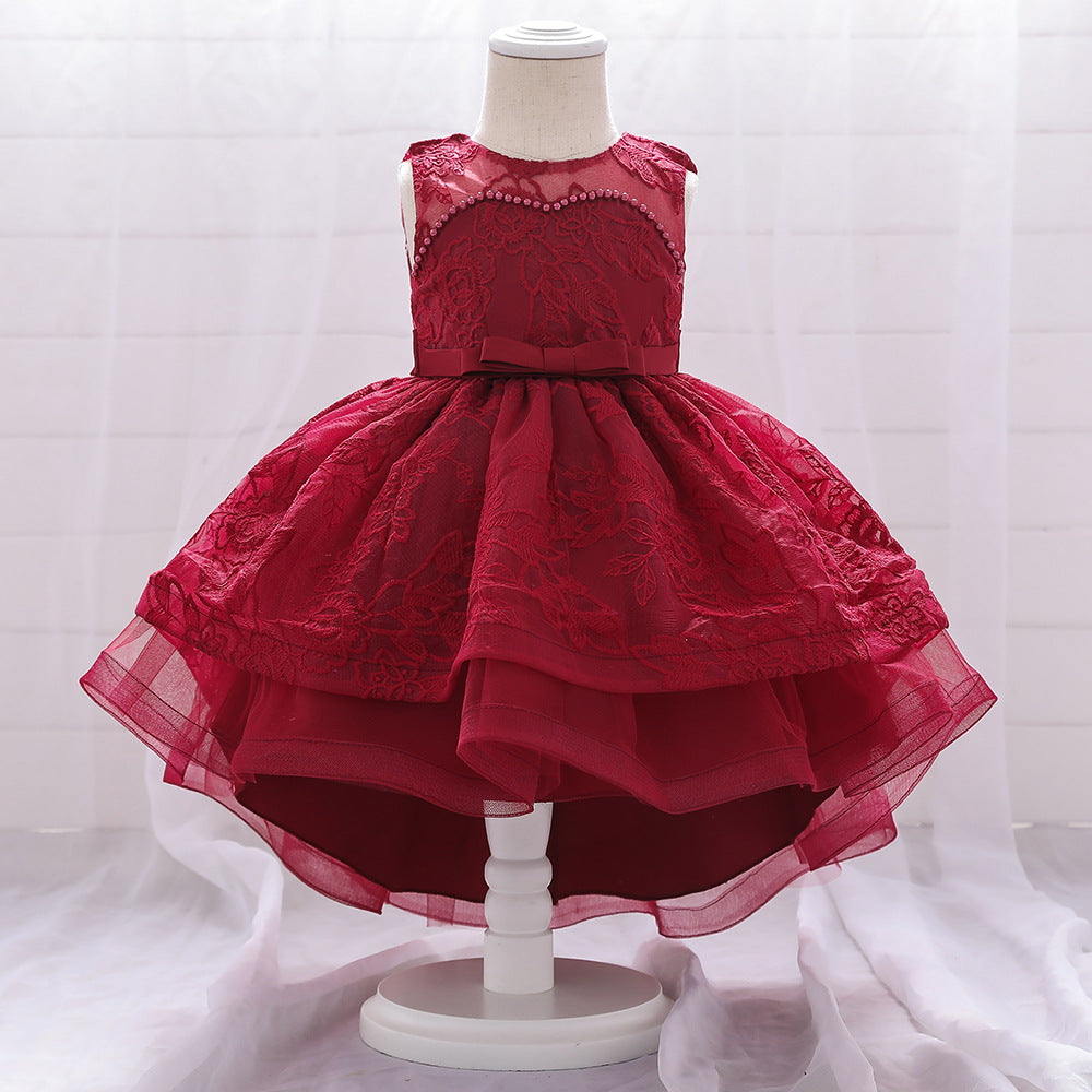 Cute Puffy Ball Gown Dress for Baby Girls | High-Low Lace & Mesh Special Occasion Outfit