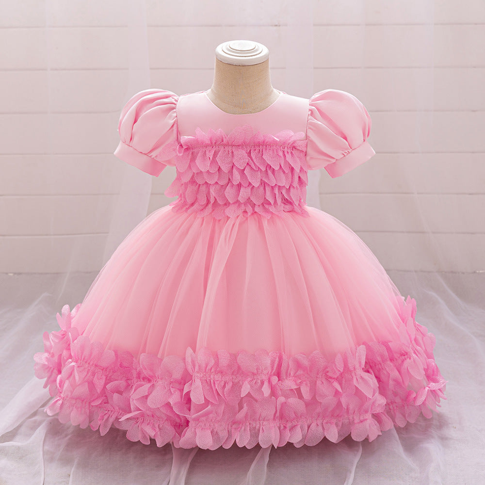 Hot Pink Puffy Flower Girl Dress for Toddlers – Tea Length Princess Party Gown